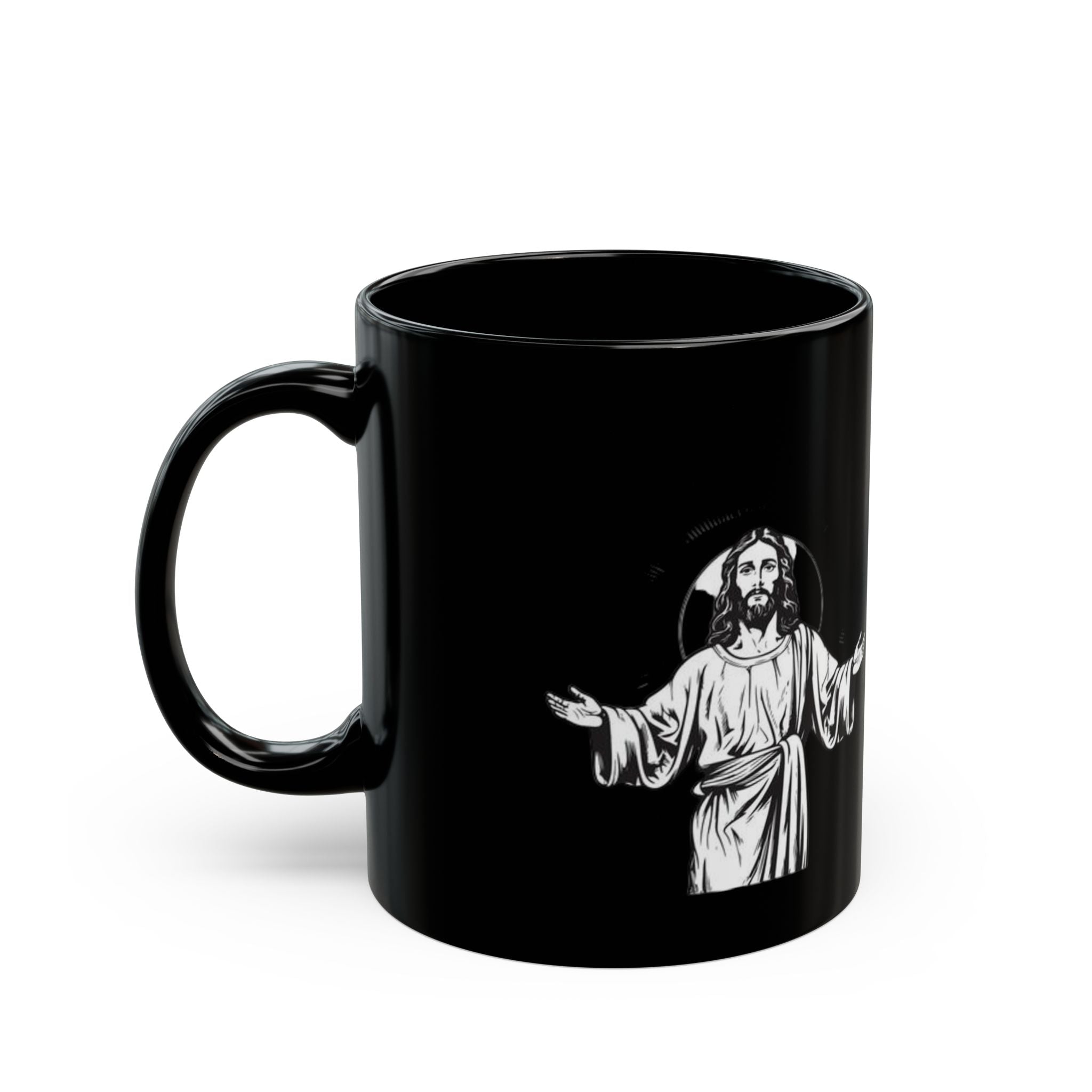 Jesus Outline Black Mug — Christian Faith Coffee Mug (11oz & 15oz)