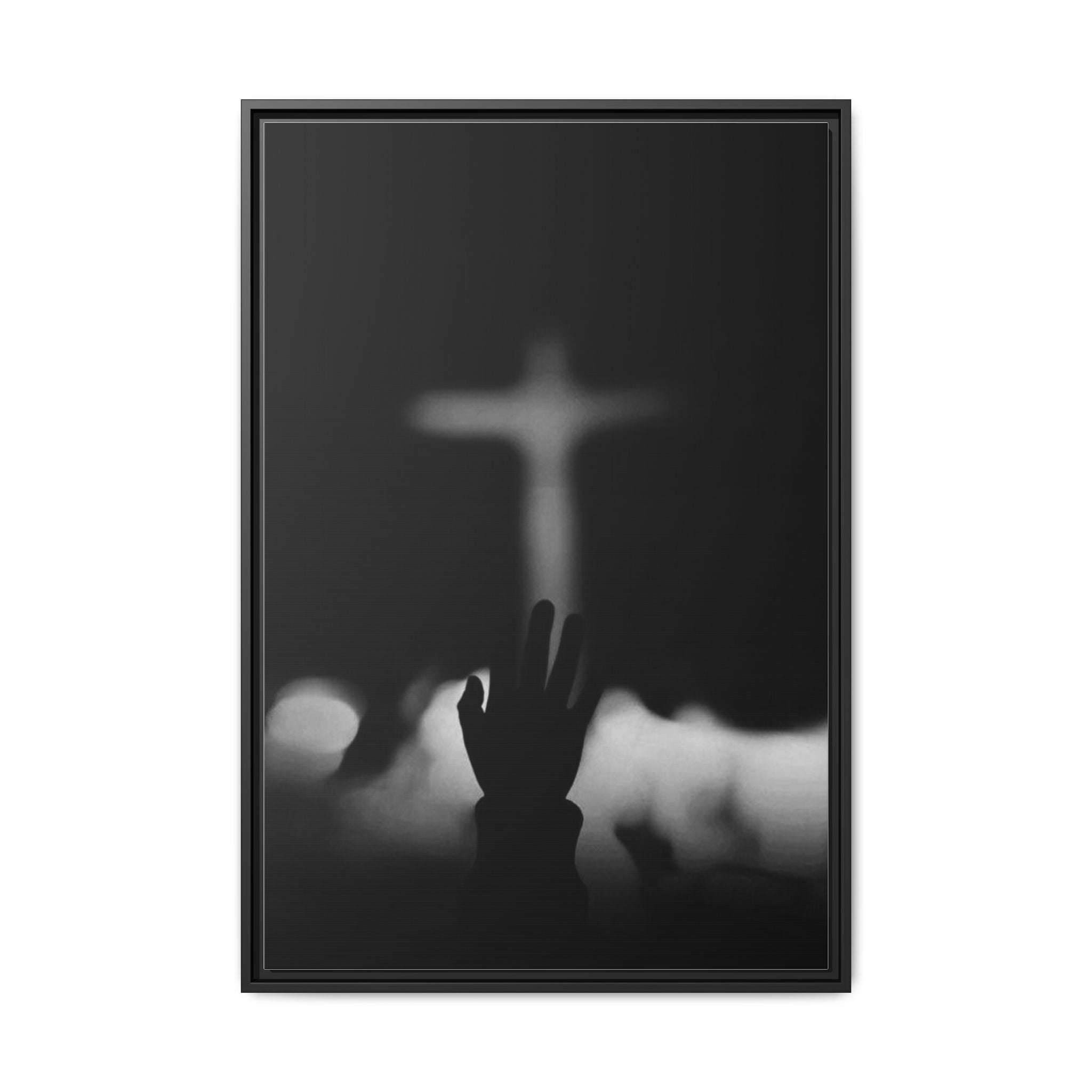 Framed Matte Canvas - Worship Silhouette Cross Wall Art