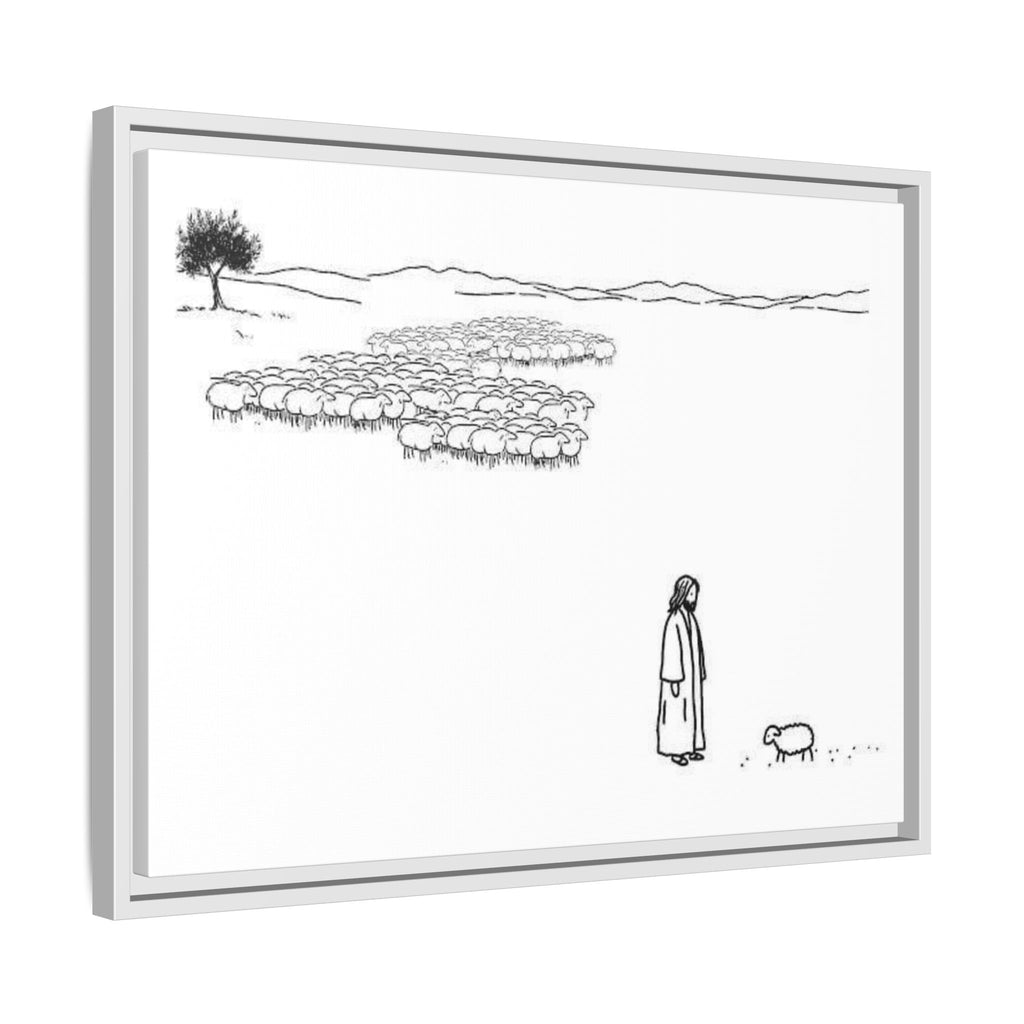 Framed Matte Canvas Print — Minimal The Good Shepherd & Flock Line Art