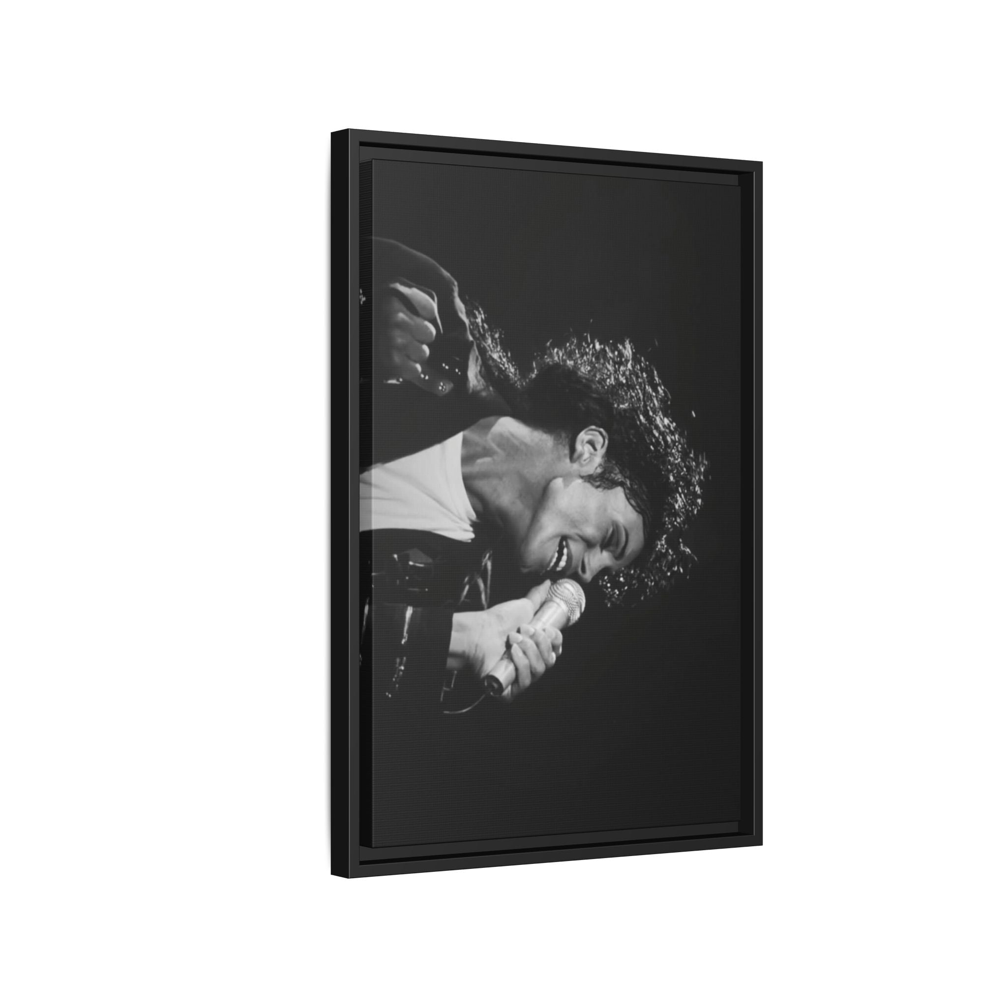 Black & White Rock Singer Matte Canvas Print (Framed)