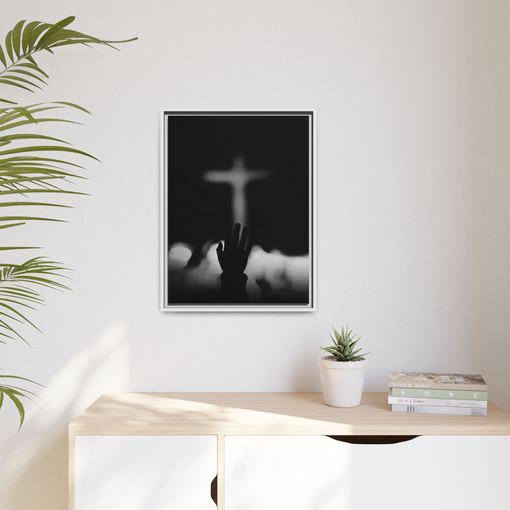 Framed Matte Canvas - Worship Silhouette Cross Wall Art
