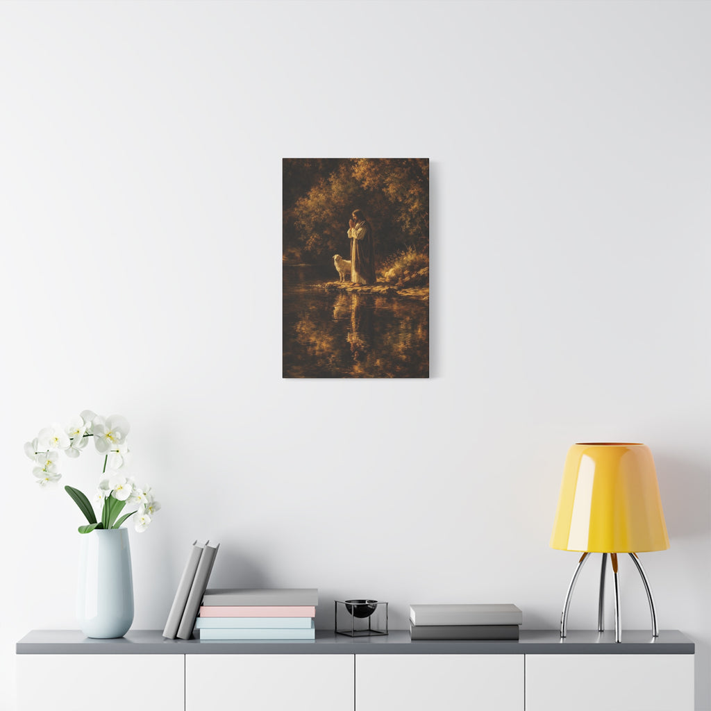 Jesus with Lamb Matte Canvas Wall Art – Peaceful Christian Religious Decor