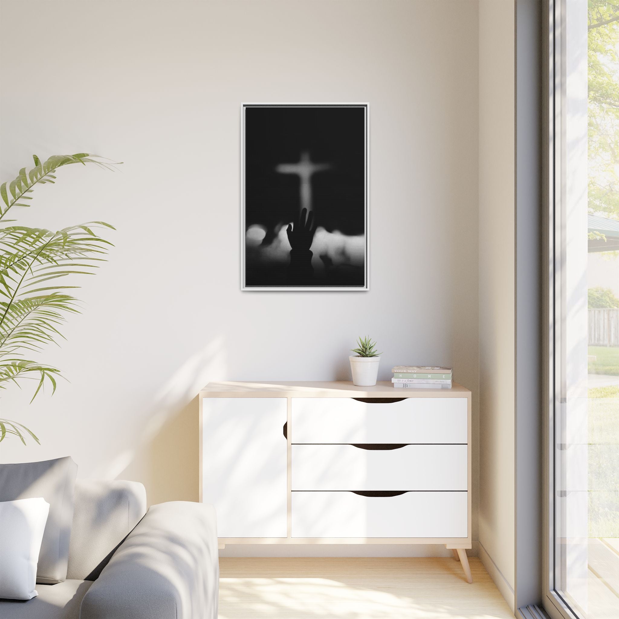 Framed Matte Canvas - Worship Silhouette Cross Wall Art