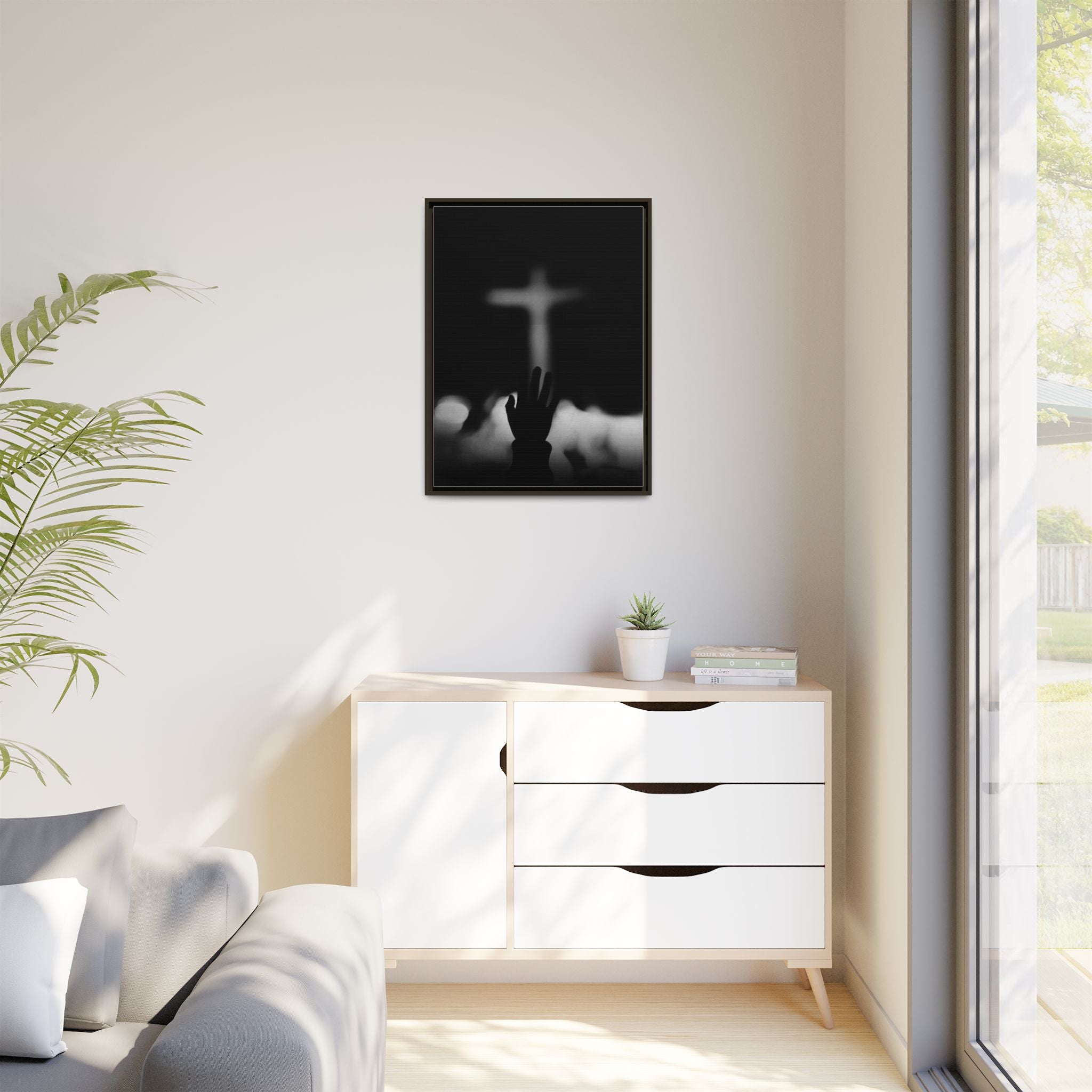 Framed Matte Canvas - Worship Silhouette Cross Wall Art