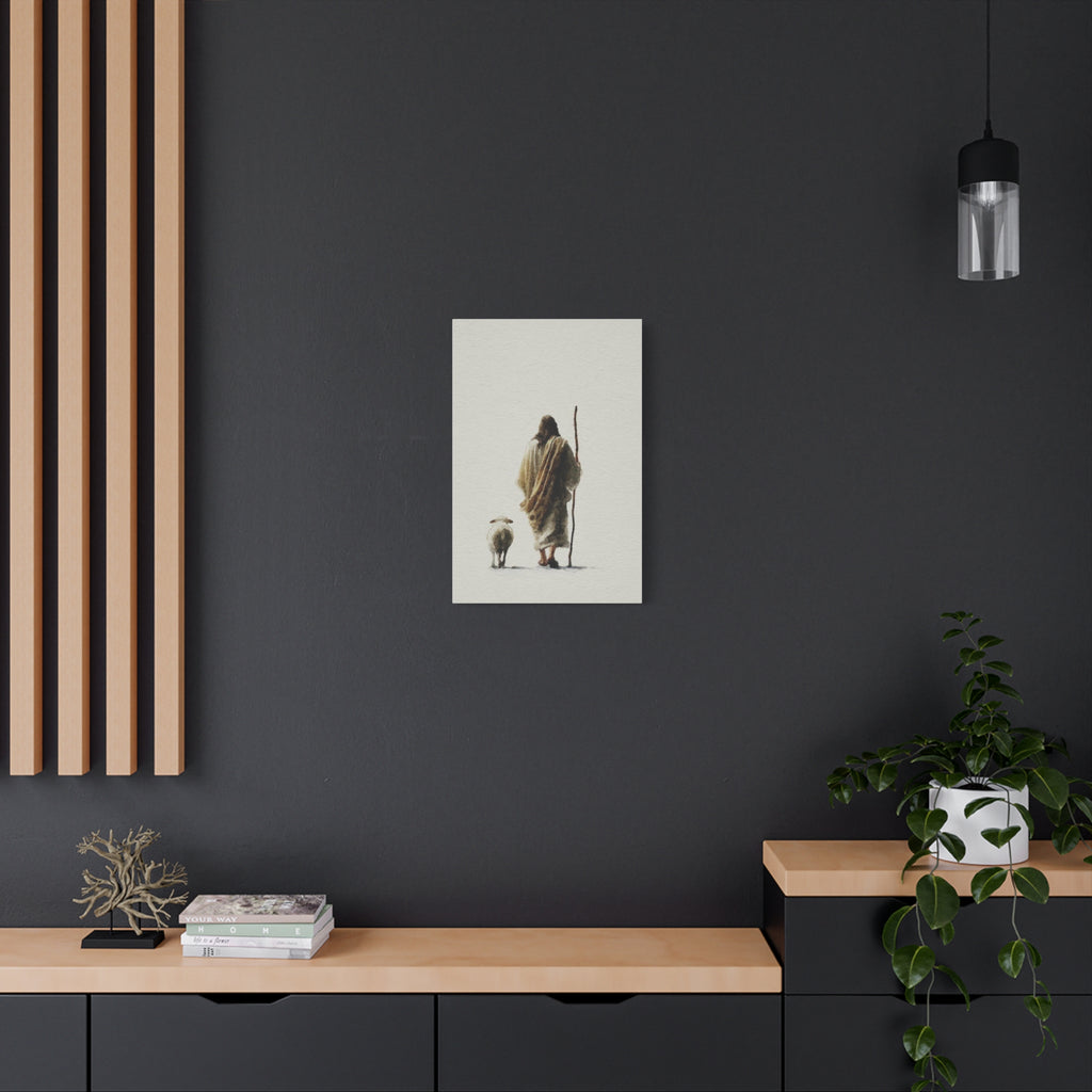 Christian Shepherd Canvas Print – Jesus With Lamb Matte Stretched Wall Art