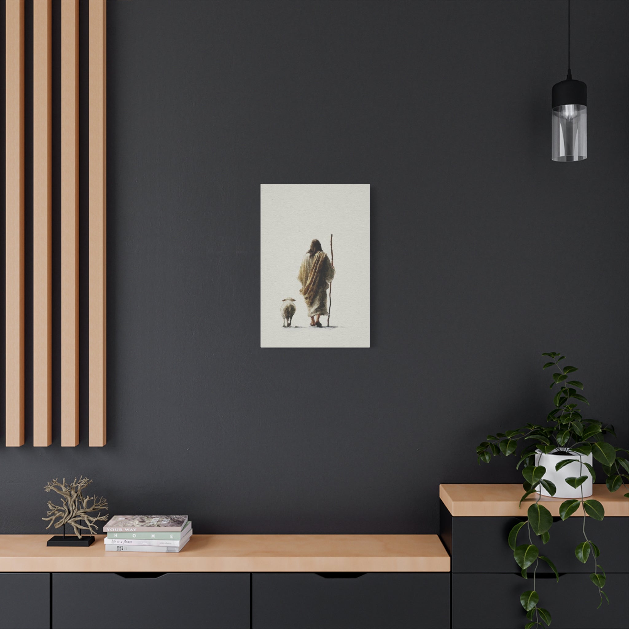 Christian Shepherd Canvas Print – Jesus With Lamb Matte Stretched Wall Art