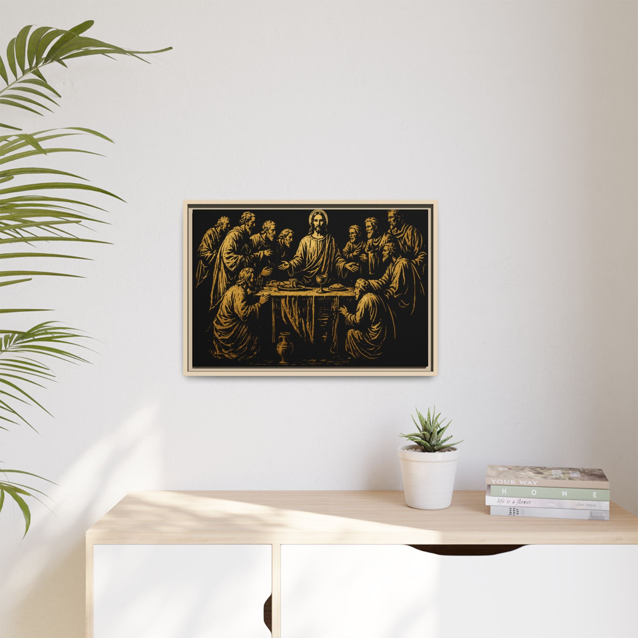Framed Matte Canvas - The Last Supper Gold Illustration