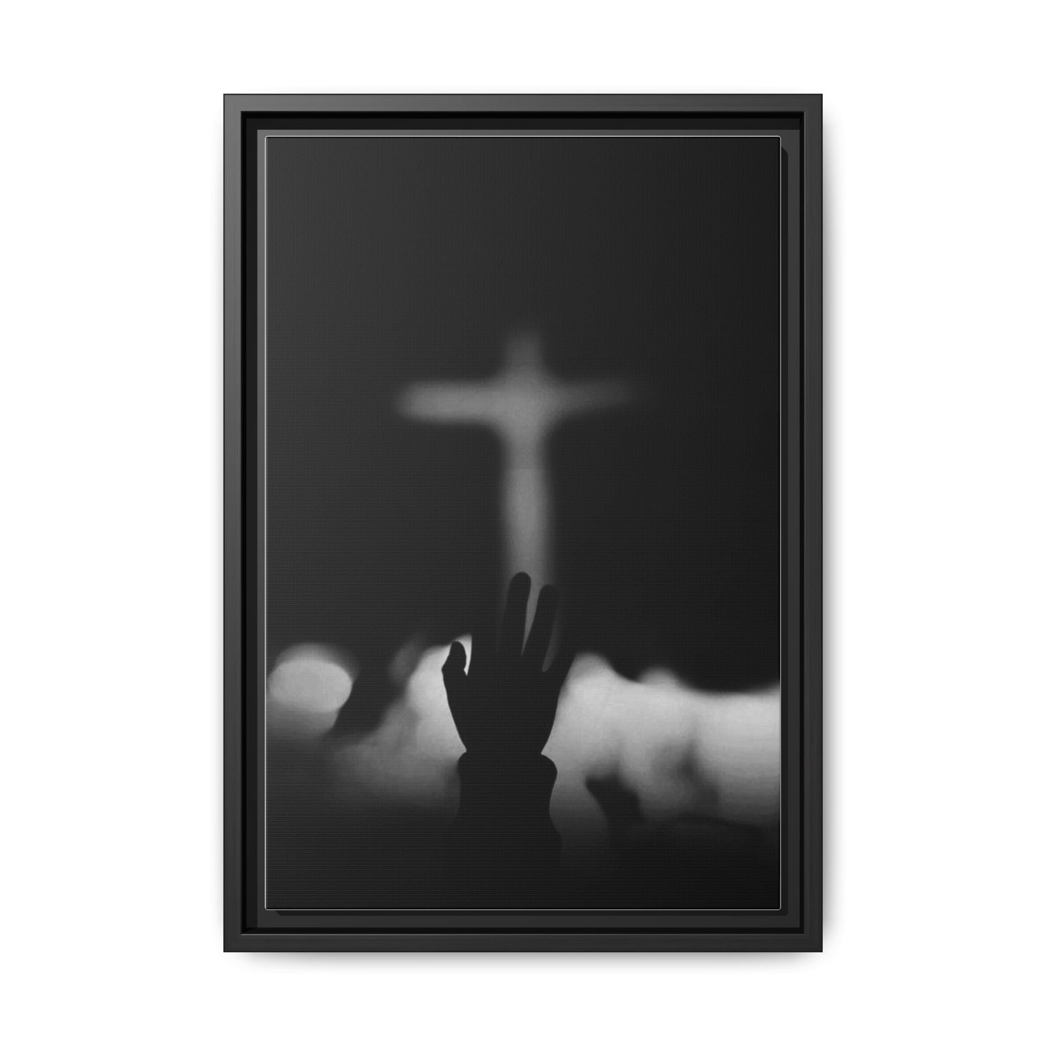 Framed Matte Canvas - Worship Silhouette Cross Wall Art