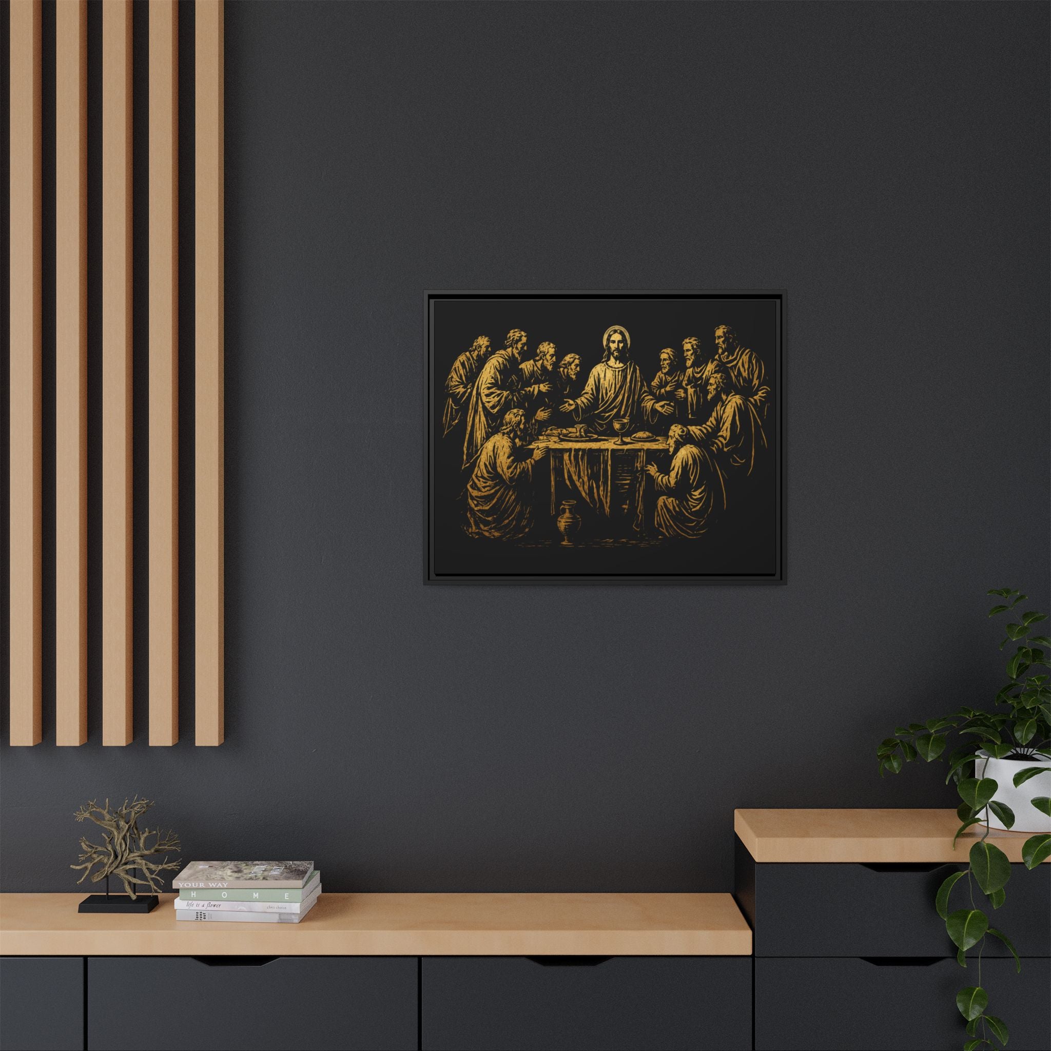 Framed Matte Canvas - The Last Supper Gold Illustration
