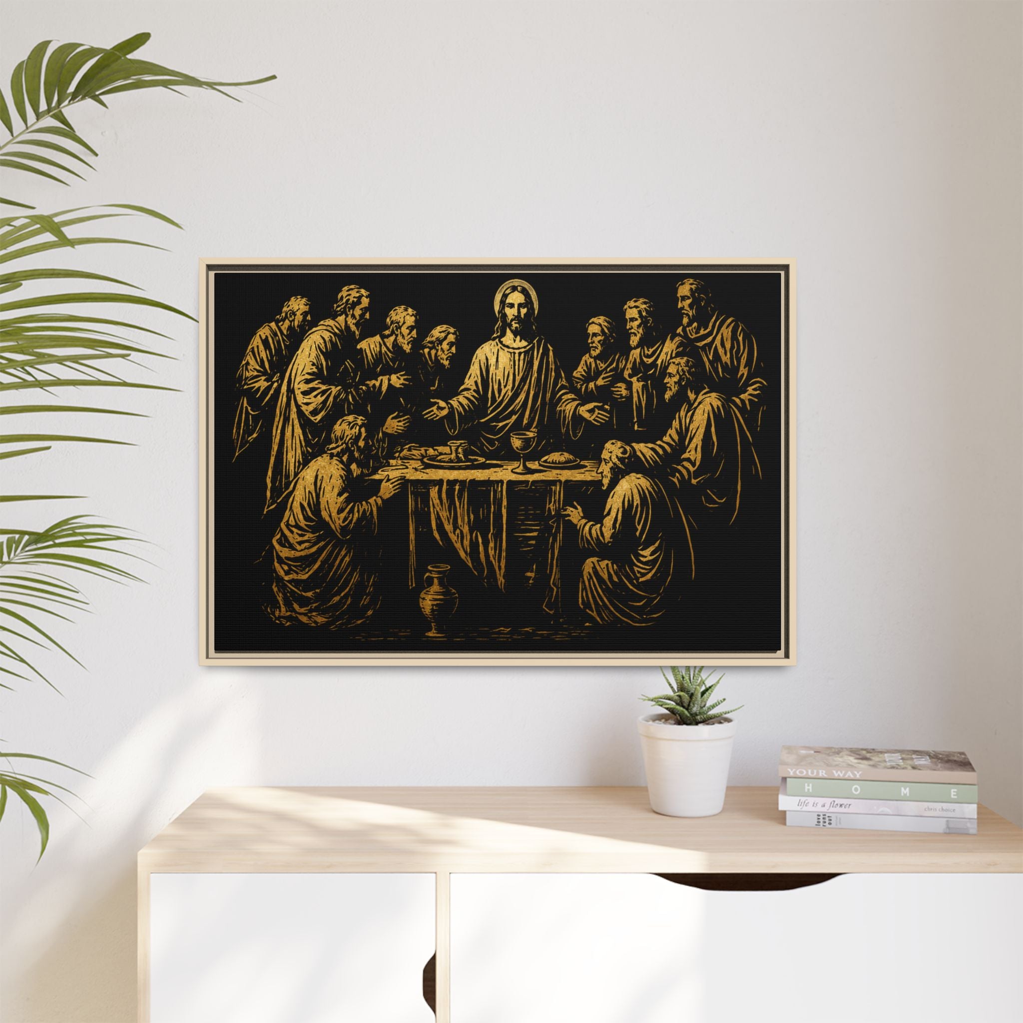 Framed Matte Canvas - The Last Supper Gold Illustration
