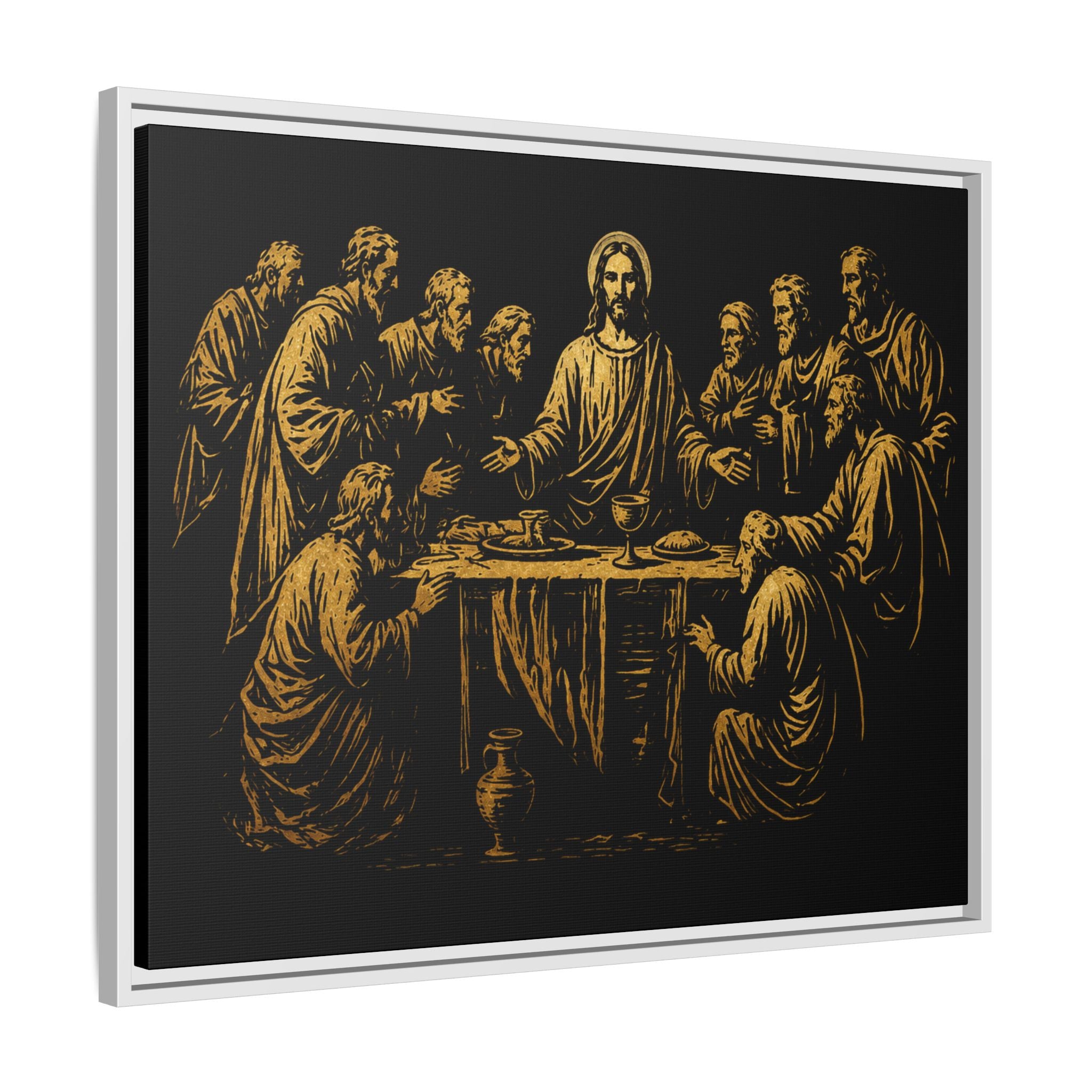 Framed Matte Canvas - The Last Supper Gold Illustration