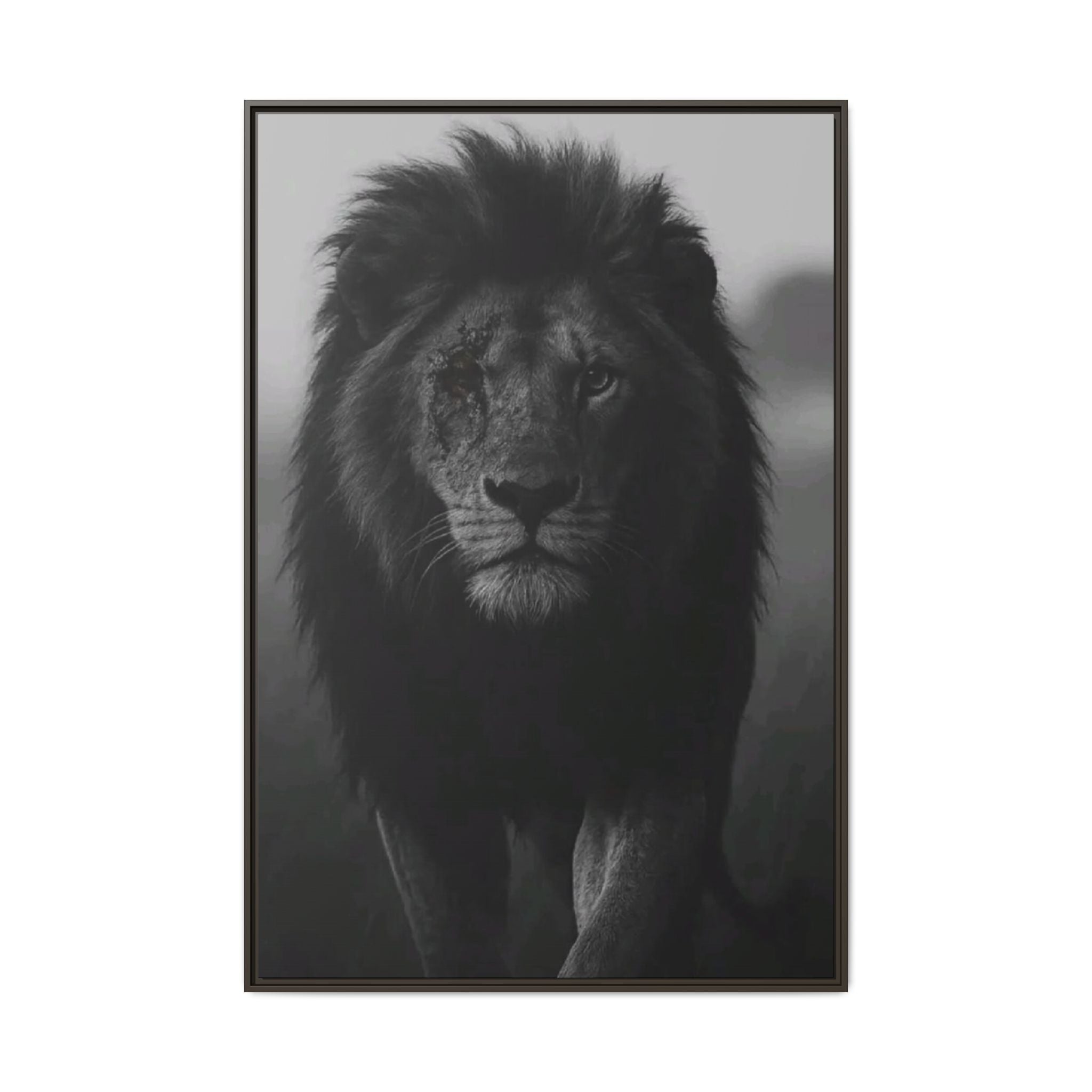 Framed Matte Canvas Lion Wall Art – Black & White Majestic Lion Print