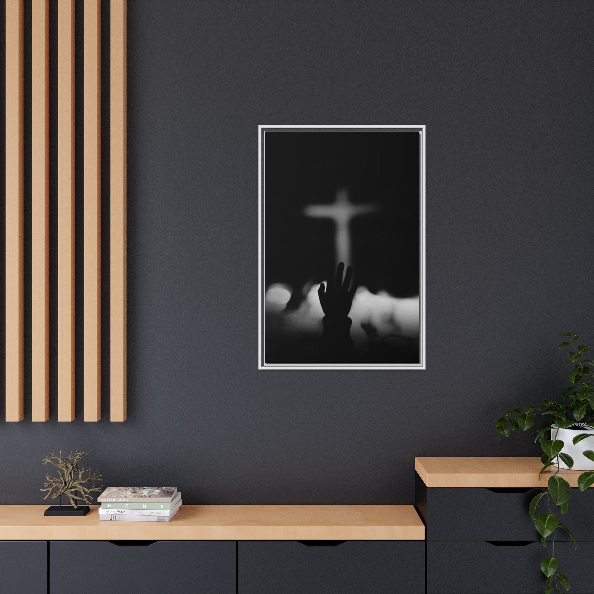 Framed Matte Canvas - Worship Silhouette Cross Wall Art