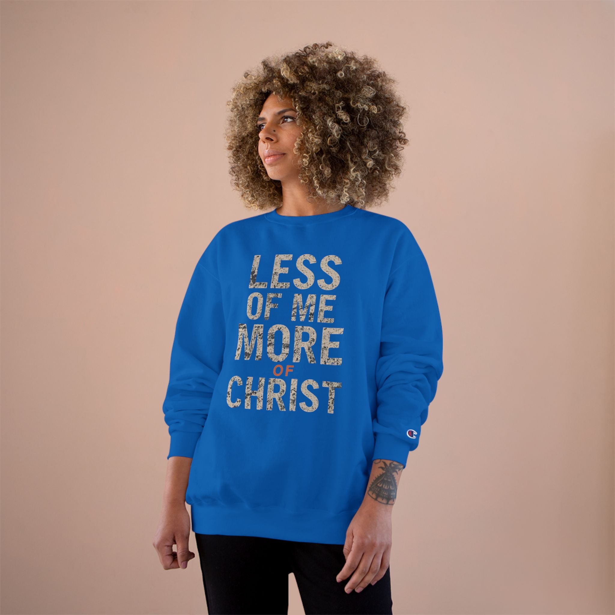 Christian Sweatshirt — "Less of Me, More of Christ" Inspirational Crewneck