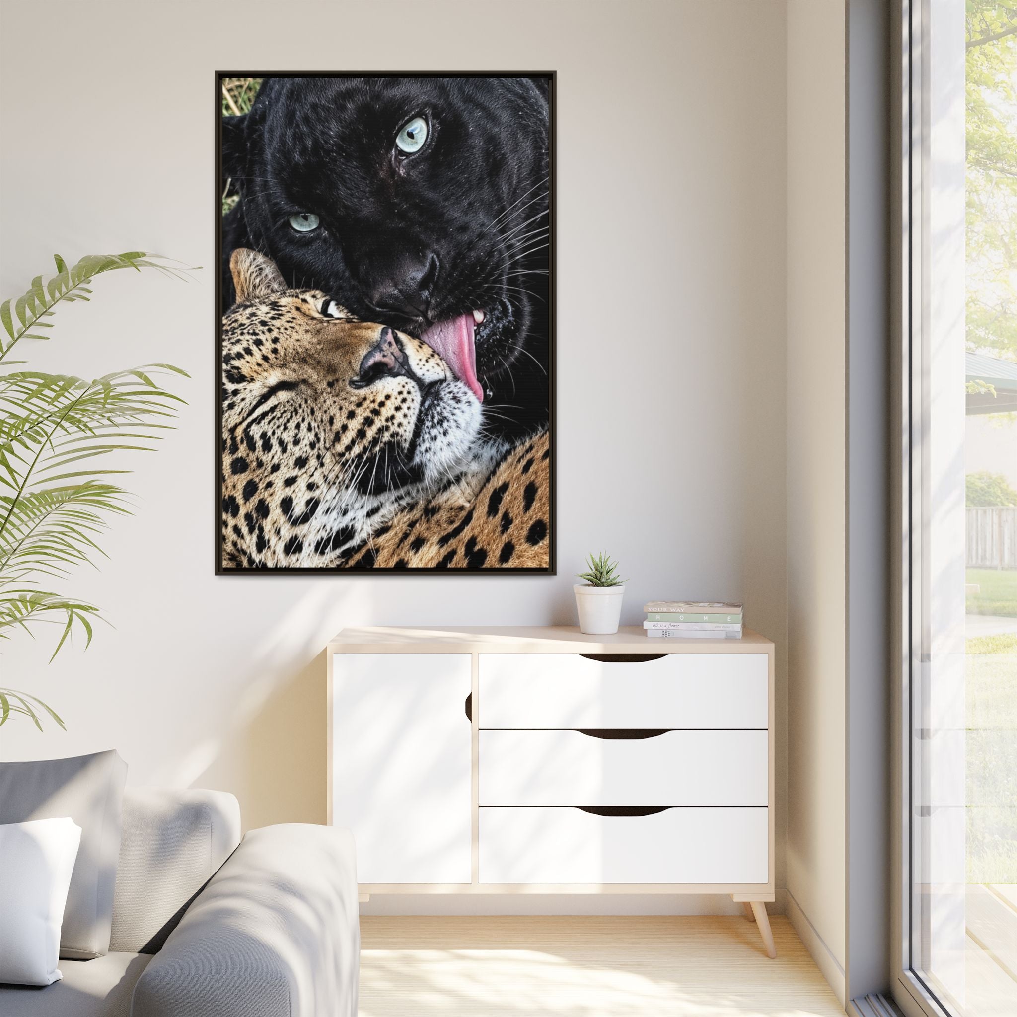 Big Cat Portrait Matte Canvas Framed — 'Perfect' Love-Themed Multi-Color Wall Art