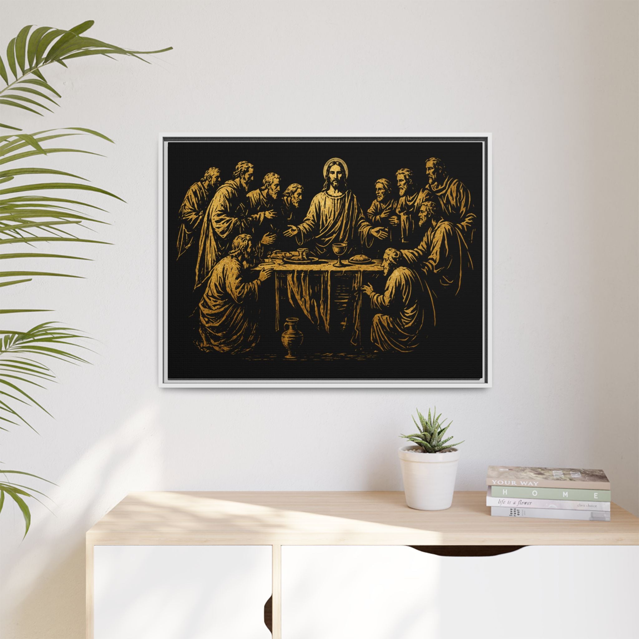 Framed Matte Canvas - The Last Supper Gold Illustration