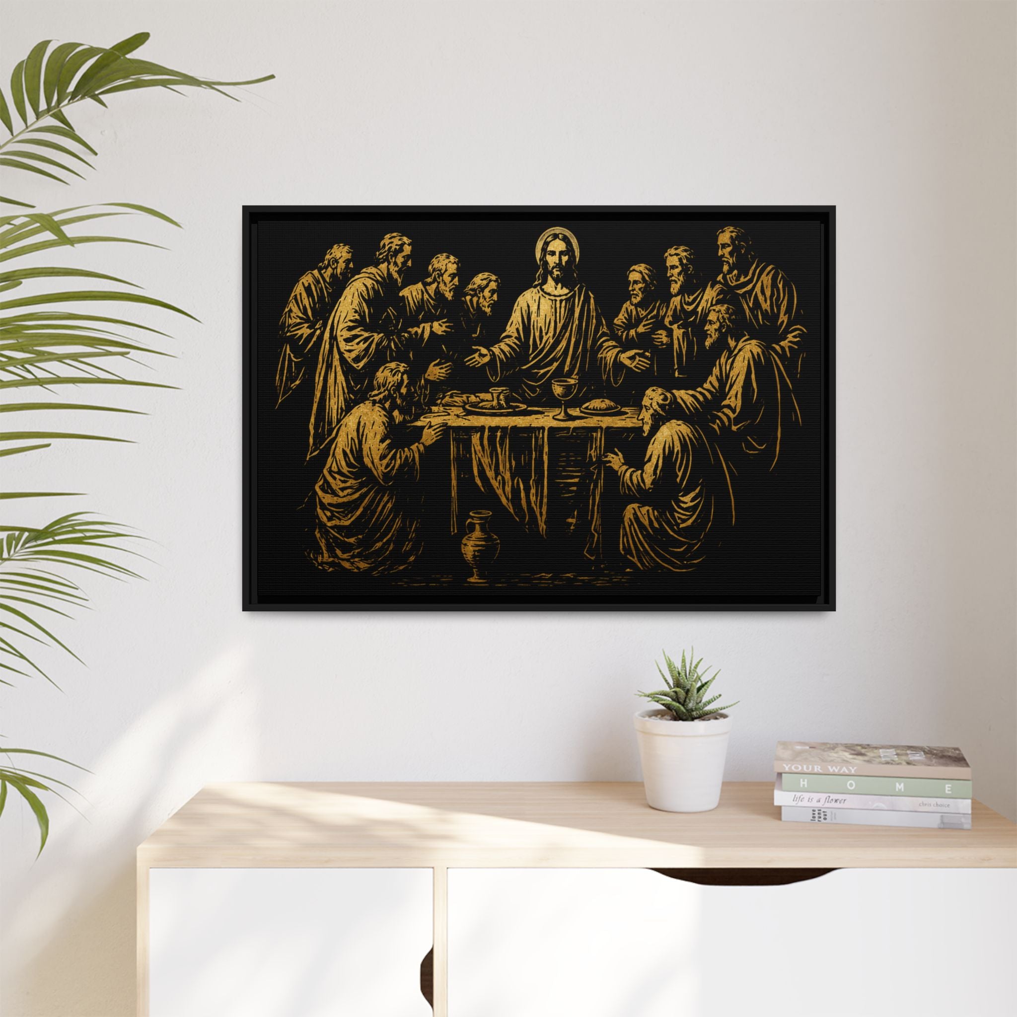 Framed Matte Canvas - The Last Supper Gold Illustration