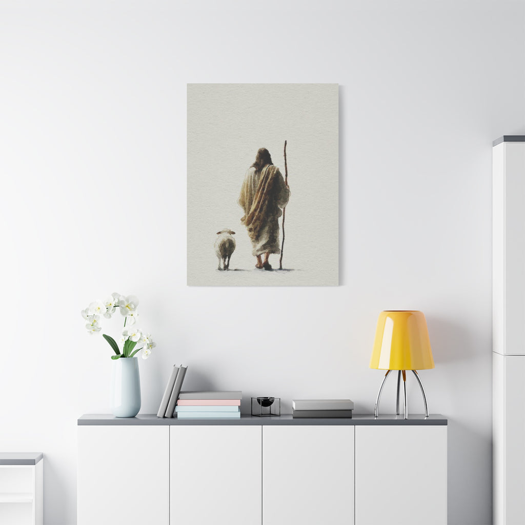Christian Shepherd Canvas Print – Jesus With Lamb Matte Stretched Wall Art