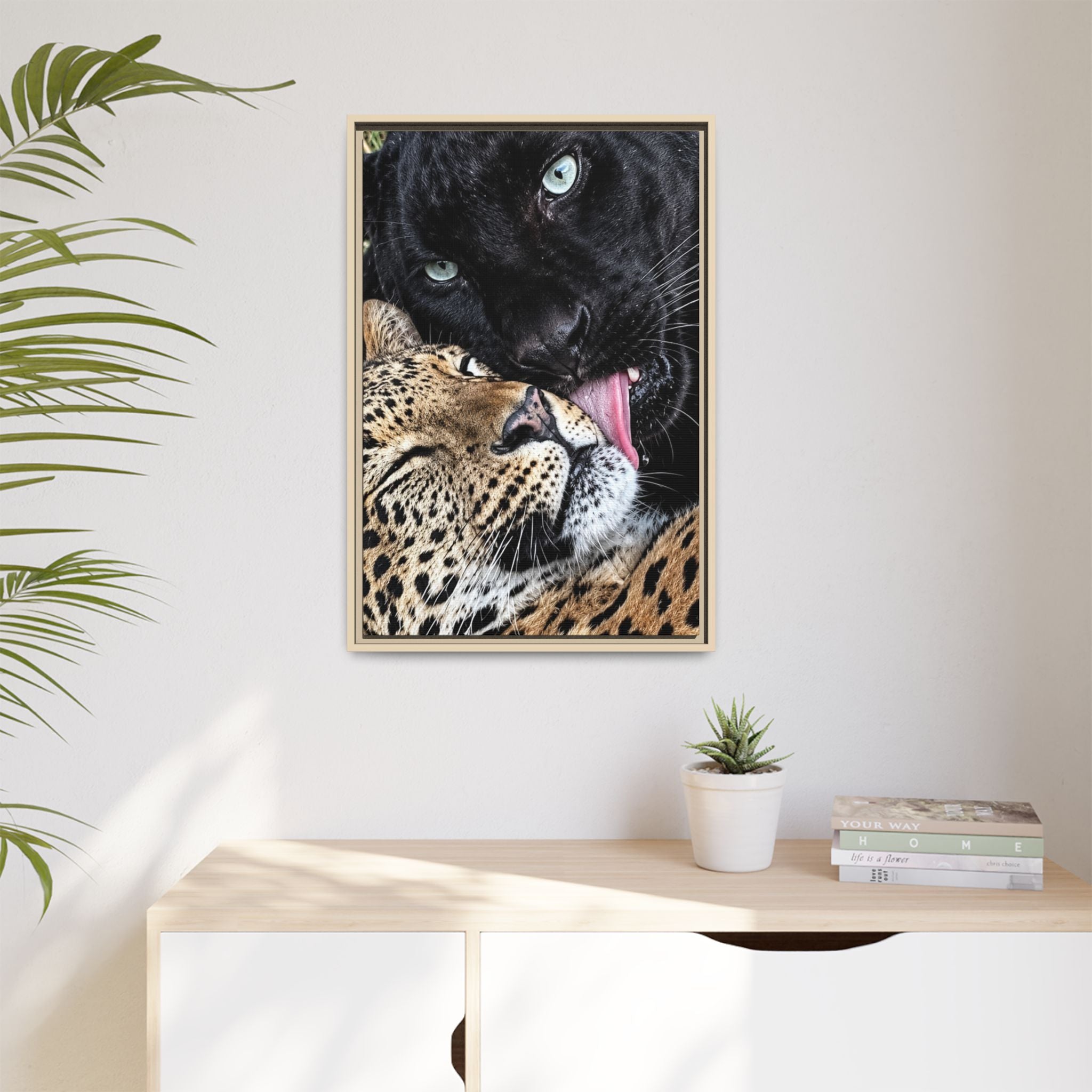 Big Cat Portrait Matte Canvas Framed — 'Perfect' Love-Themed Multi-Color Wall Art