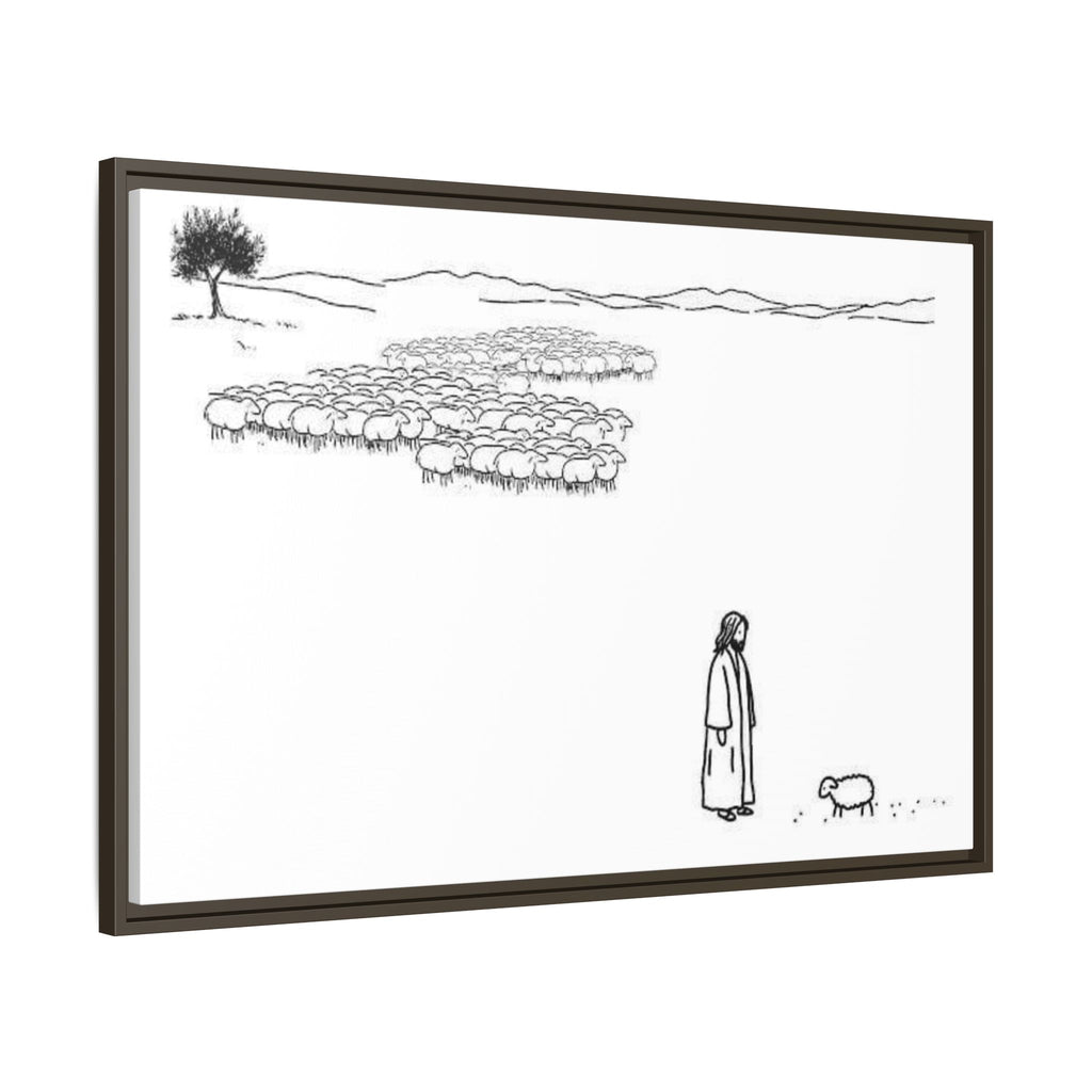 Framed Matte Canvas Print — Minimal The Good Shepherd & Flock Line Art