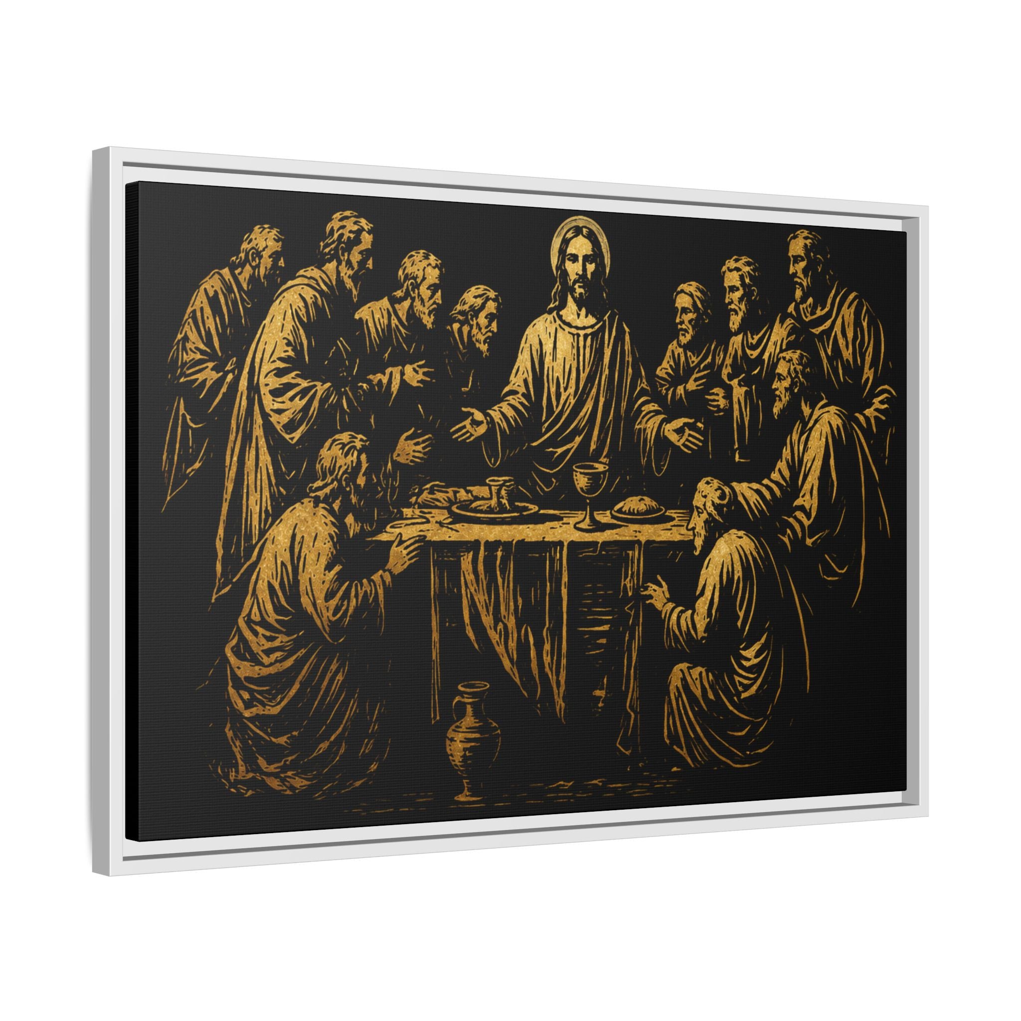 Framed Matte Canvas - The Last Supper Gold Illustration