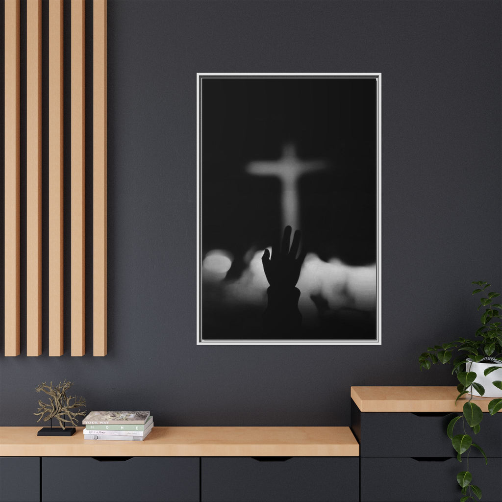 Framed Matte Canvas - Worship Silhouette Cross Wall Art