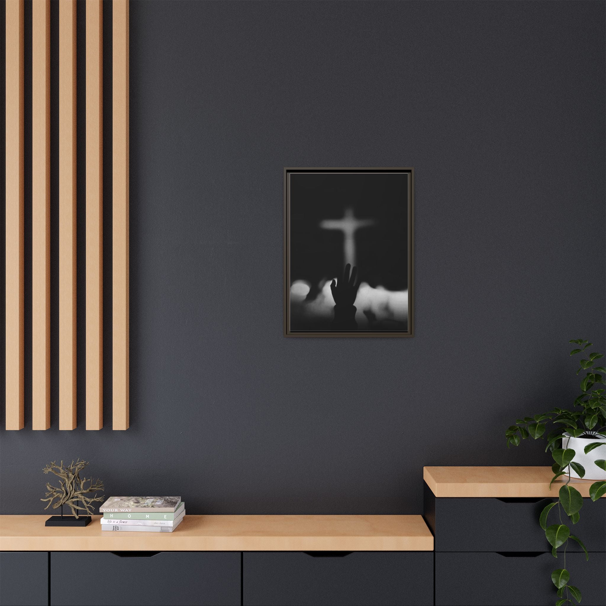 Framed Matte Canvas - Worship Silhouette Cross Wall Art