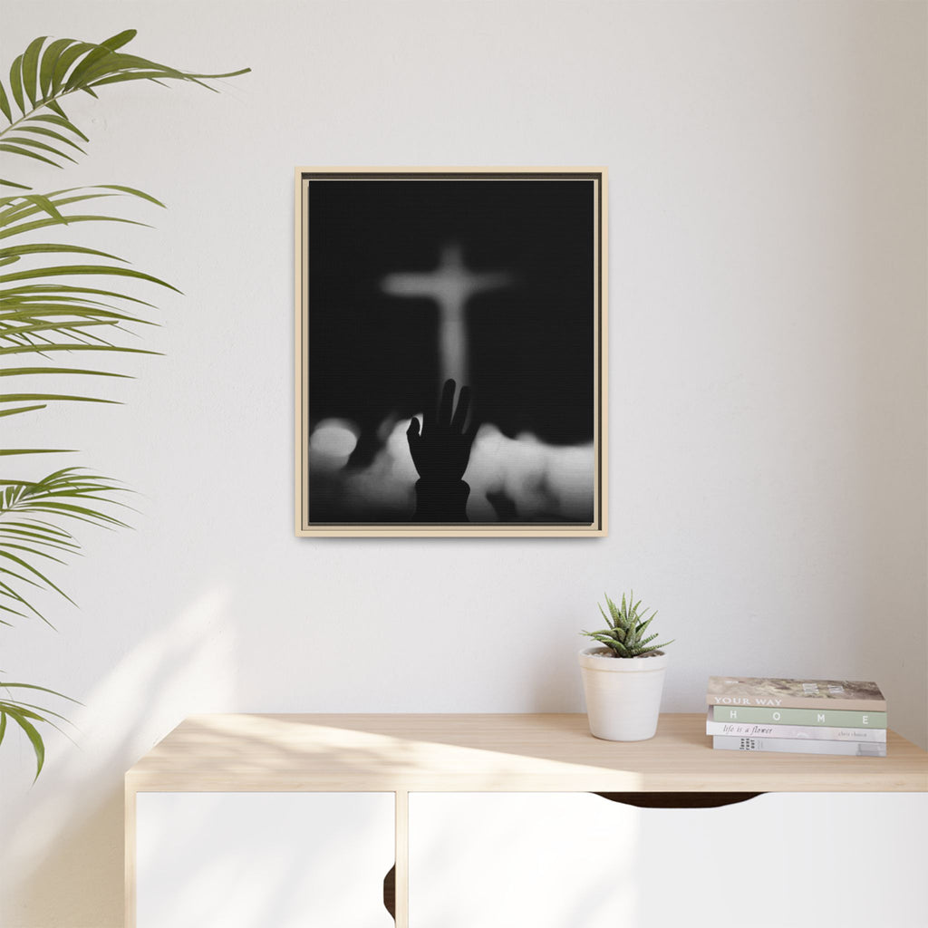 Framed Matte Canvas - Worship Silhouette Cross Wall Art