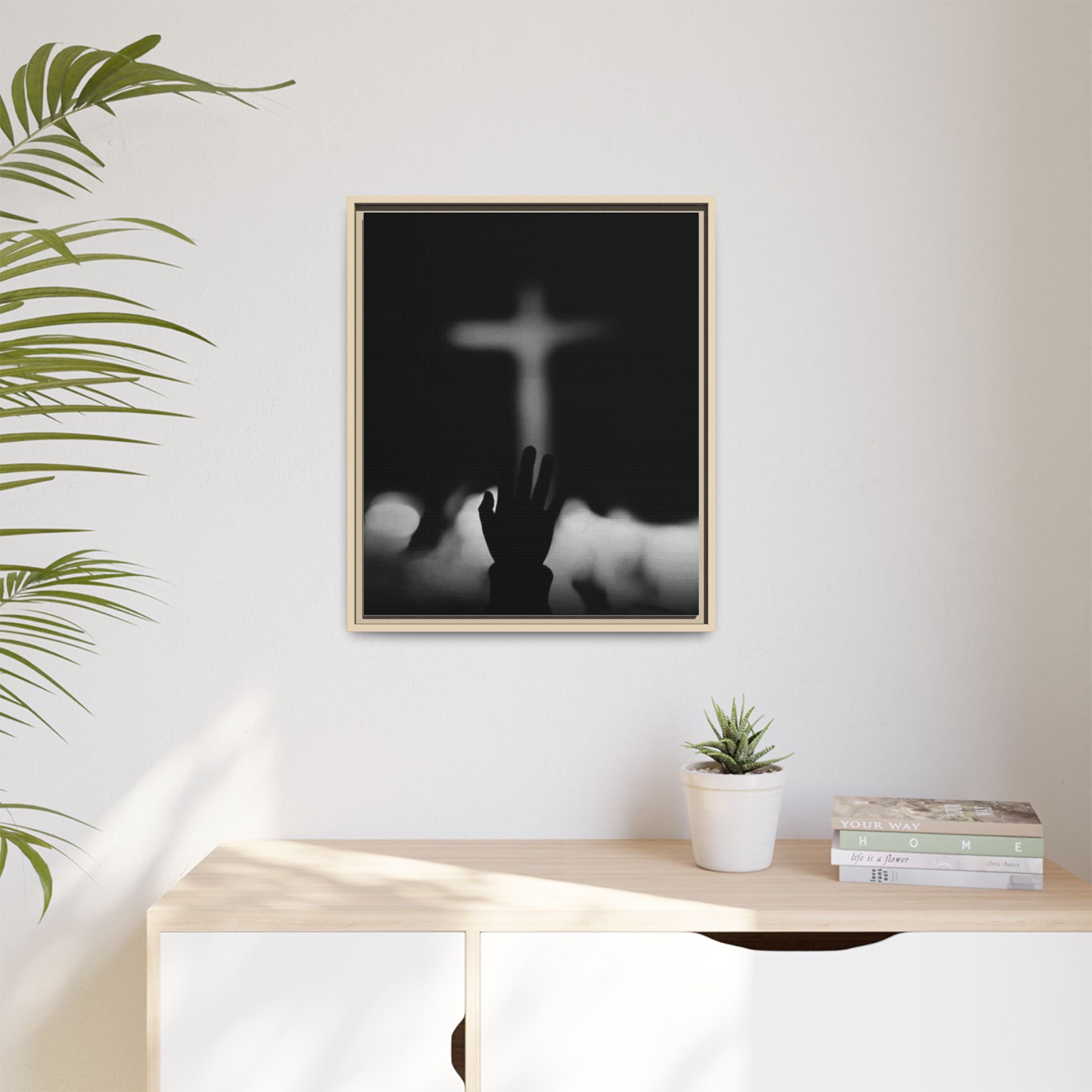 Framed Matte Canvas - Worship Silhouette Cross Wall Art