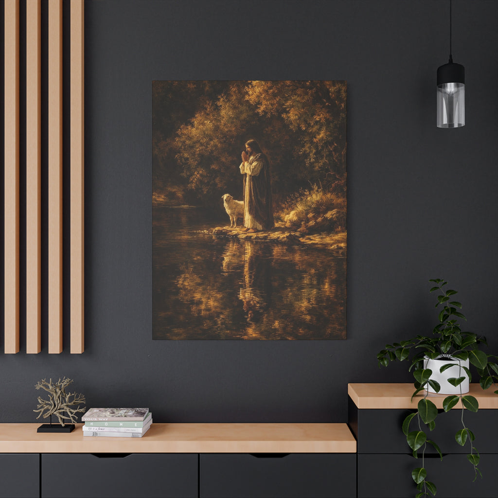 Jesus with Lamb Matte Canvas Wall Art – Peaceful Christian Religious Decor