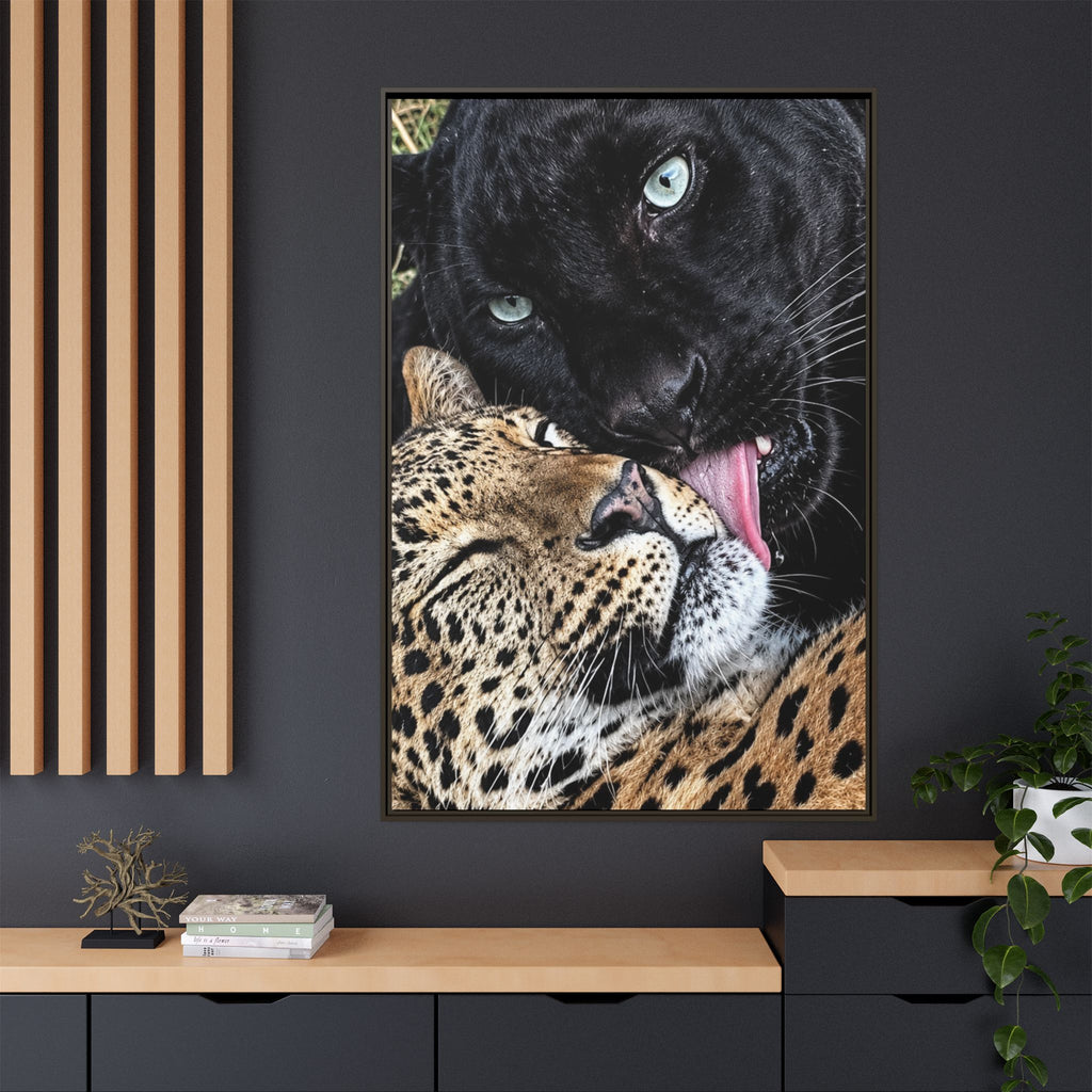 Big Cat Portrait Matte Canvas Framed — 'Perfect' Love-Themed Multi-Color Wall Art