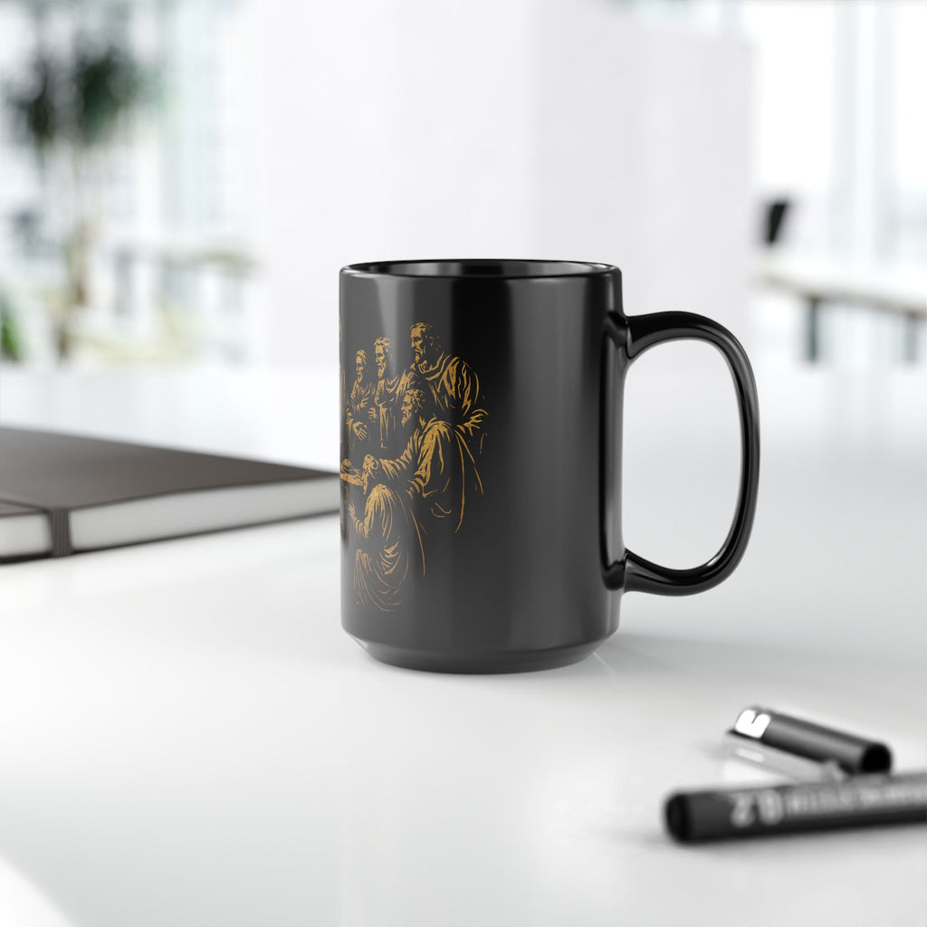 The Last Supper Black Ceramic Mug — Gold Religious Coffee Cup (11oz/15oz)