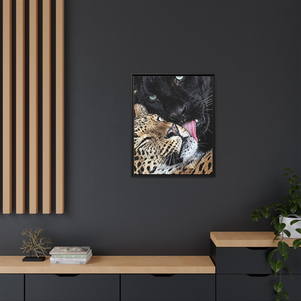 Big Cat Portrait Matte Canvas Framed — 'Perfect' Love-Themed Multi-Color Wall Art