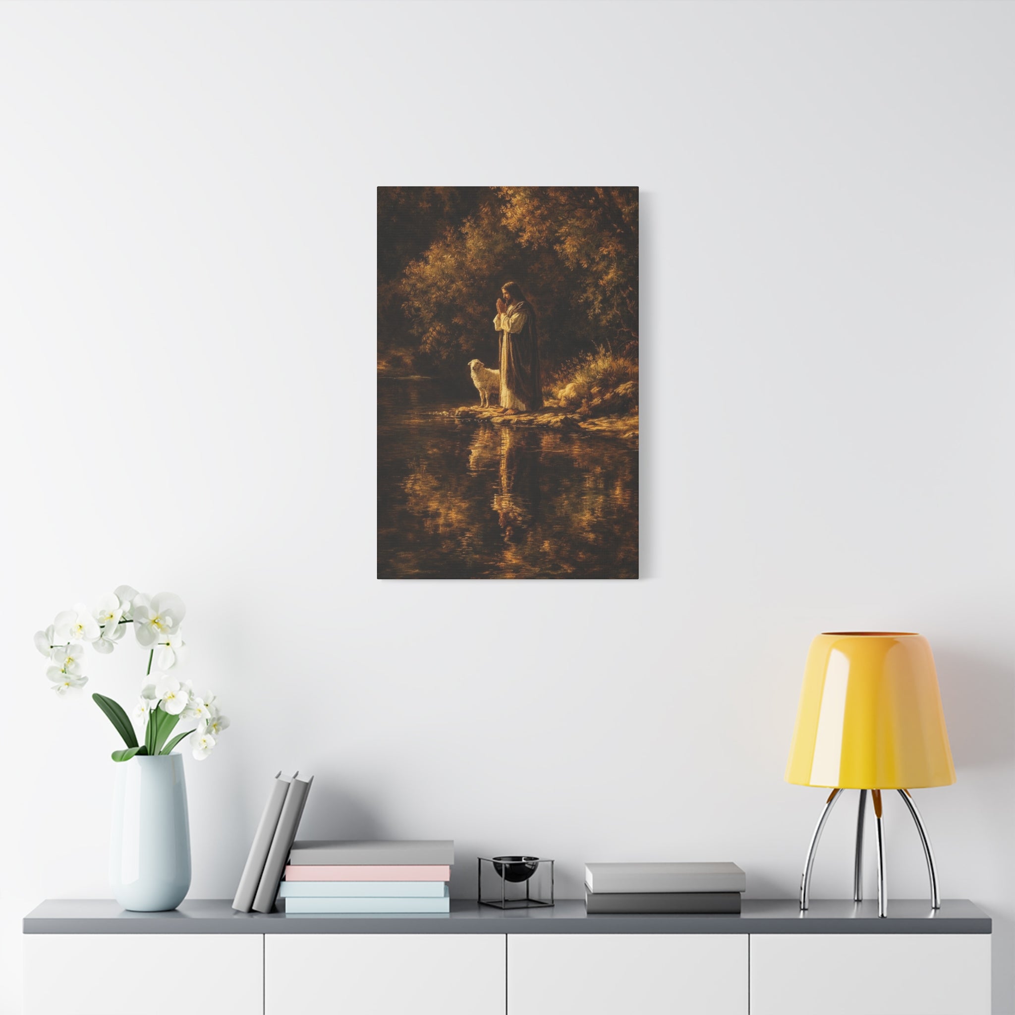 Jesus with Lamb Matte Canvas Wall Art – Peaceful Christian Religious Decor