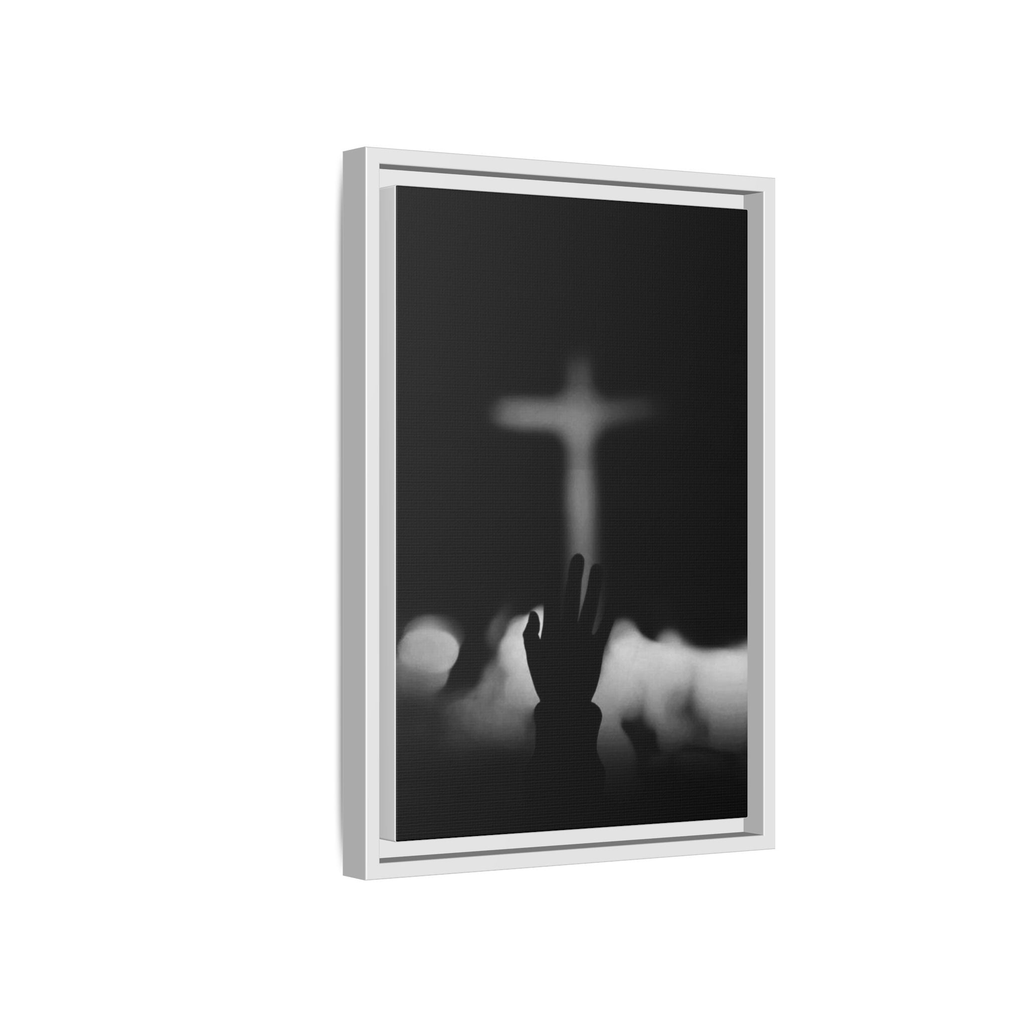 Framed Matte Canvas - Worship Silhouette Cross Wall Art