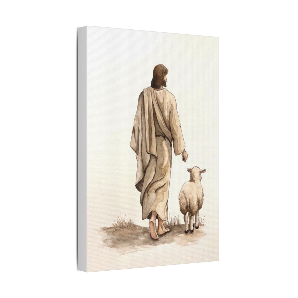 Jesus with Lamb Satin Canvas Wall Art – Christian Religious Stretched Canvas