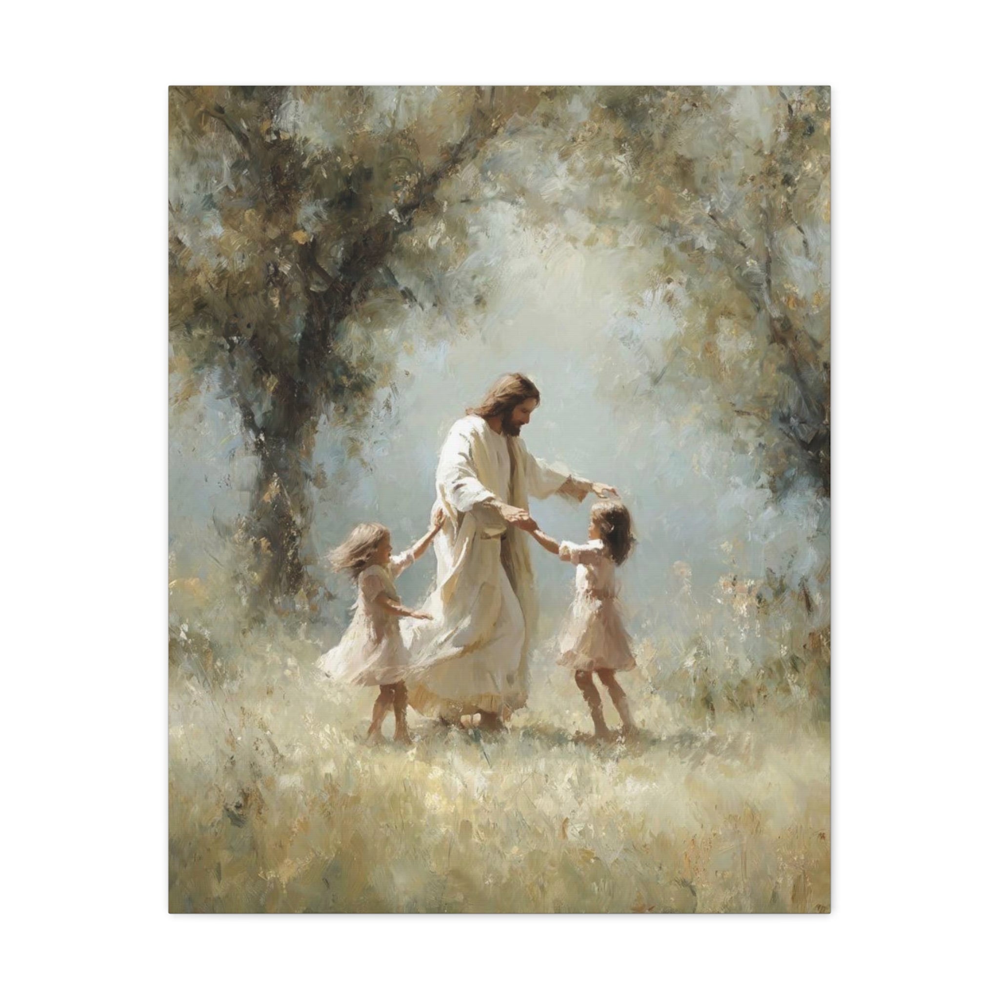Jesus Dancing with Children Matte Canvas Wall Art — Religious Christian Home Decor