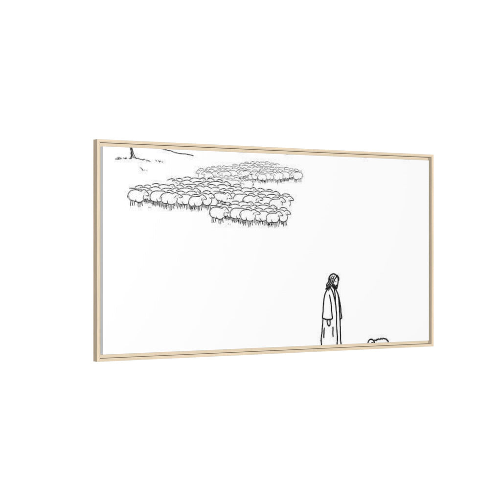 Framed Matte Canvas Print — Minimal The Good Shepherd & Flock Line Art