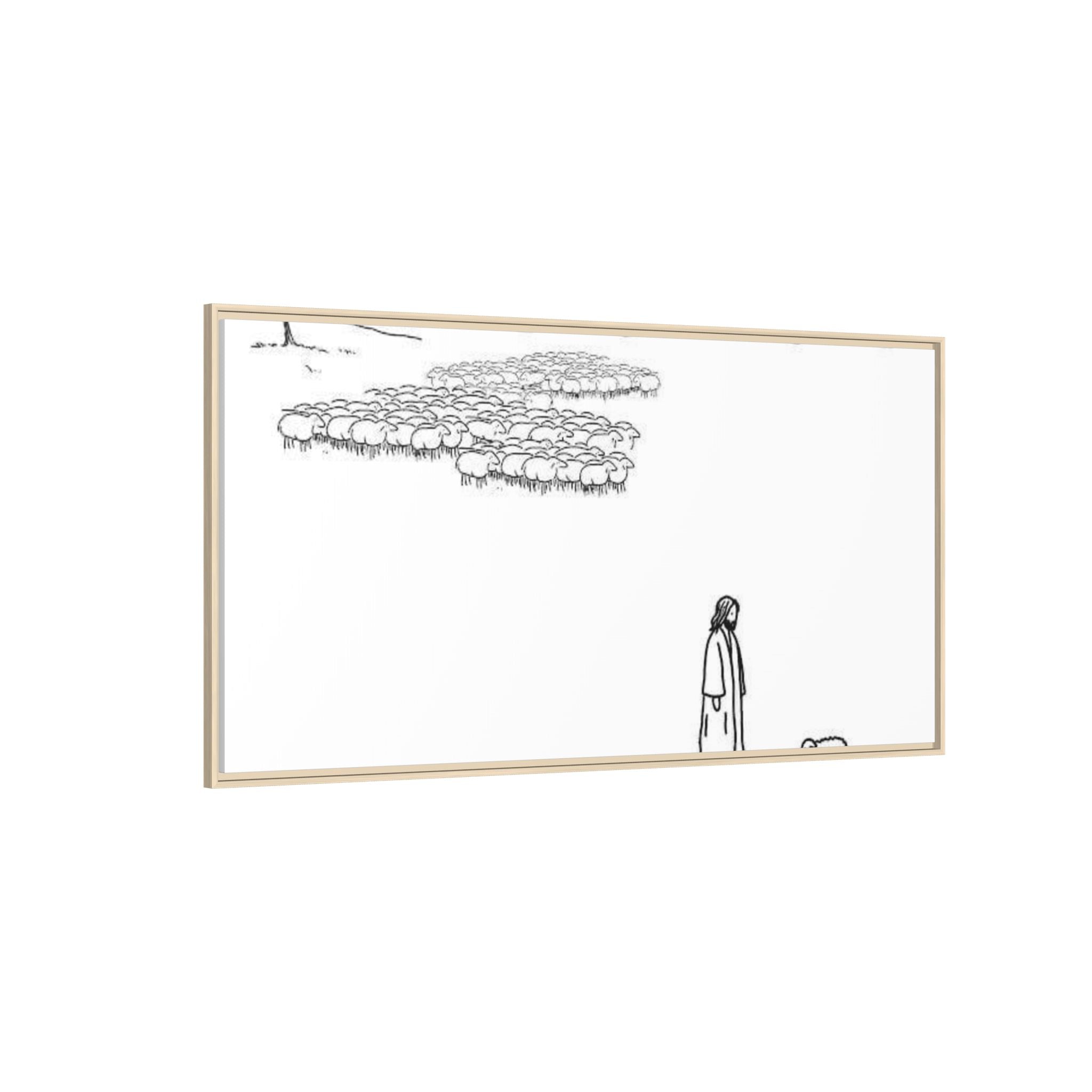 Framed Matte Canvas Print — Minimal The Good Shepherd & Flock Line Art