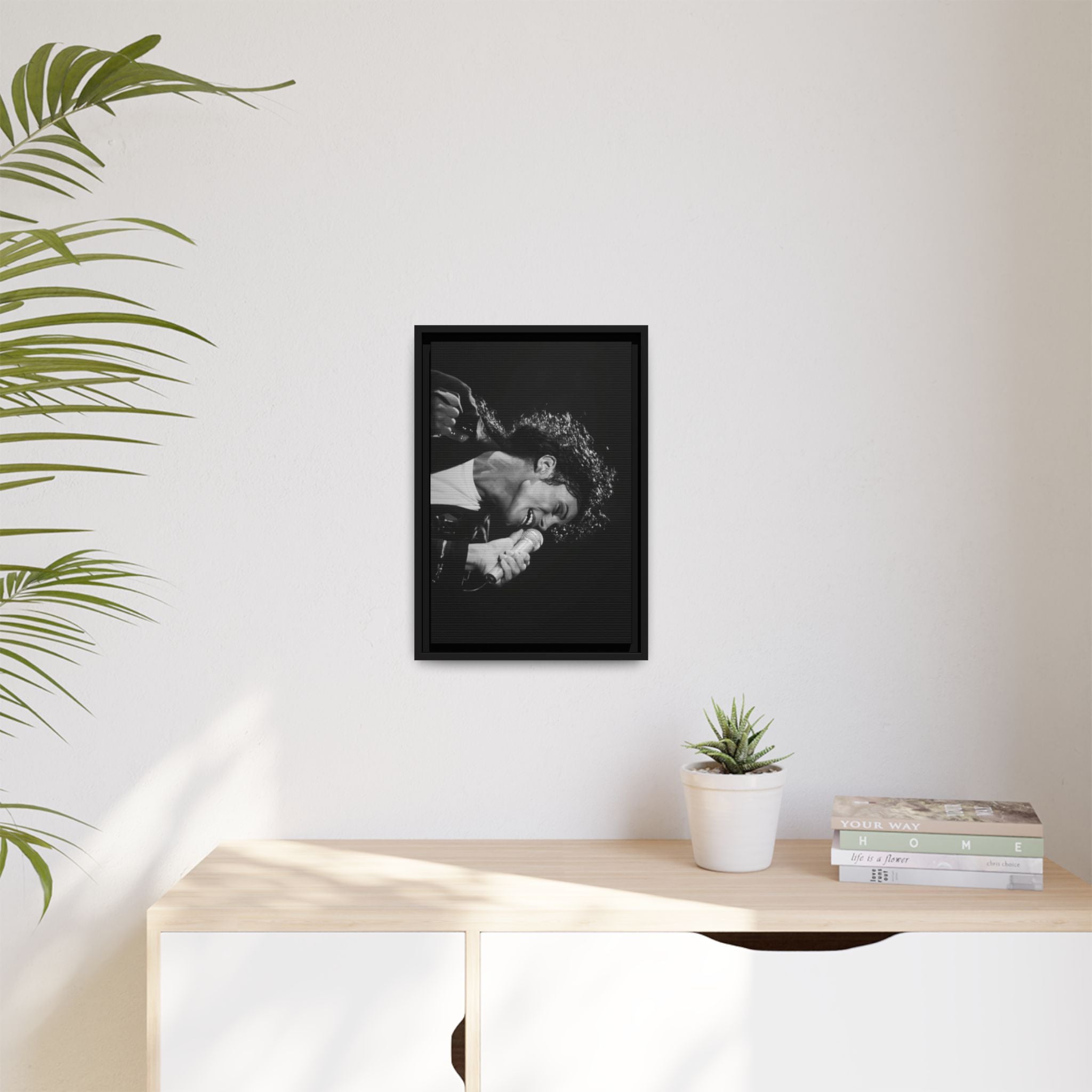 Black & White Rock Singer Matte Canvas Print (Framed)