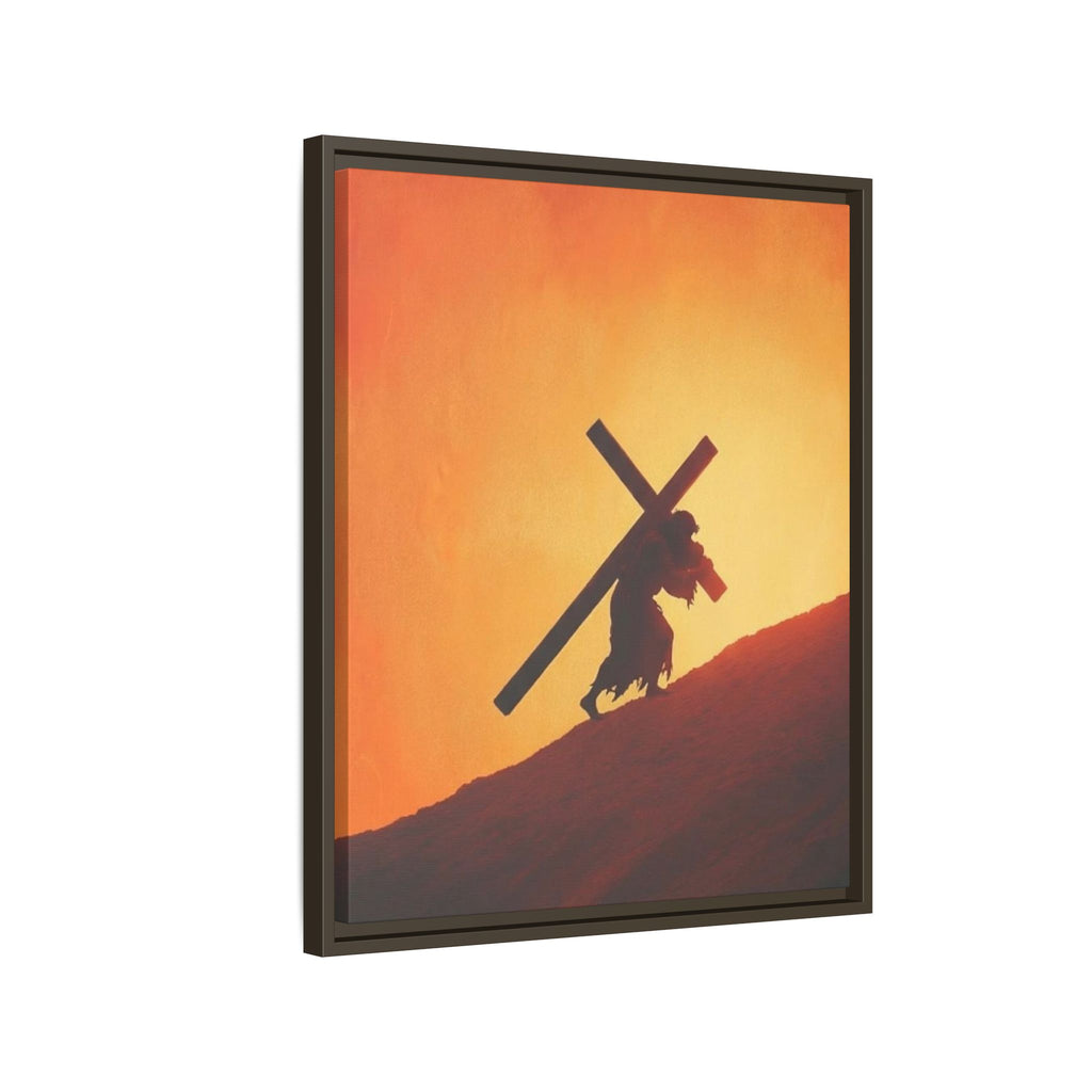 Jesus Christ Carrying Cross Framed Canvas — 'The World On His Shoulder' Sunset Art