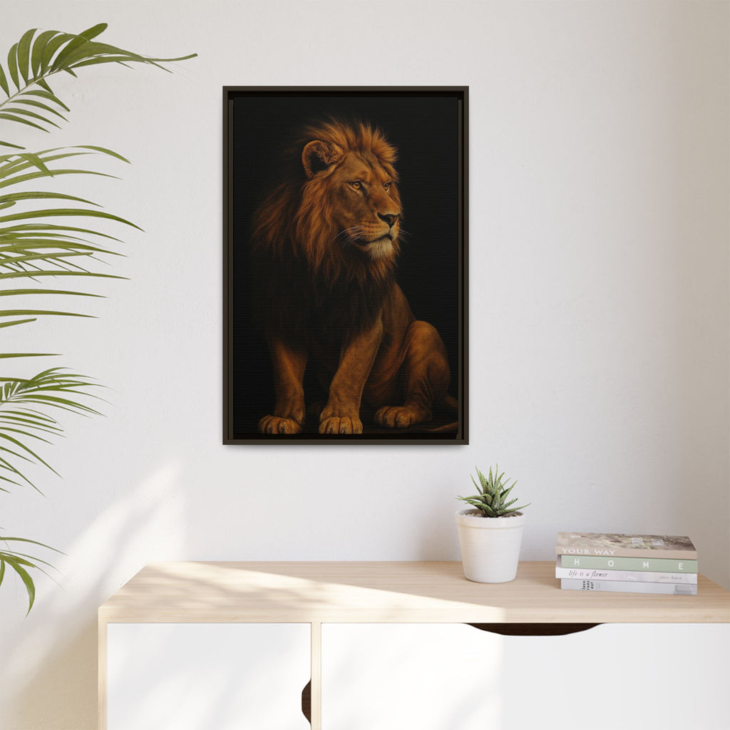 Majestic Lion Framed Canvas Wall Art — Matte Multi-Color