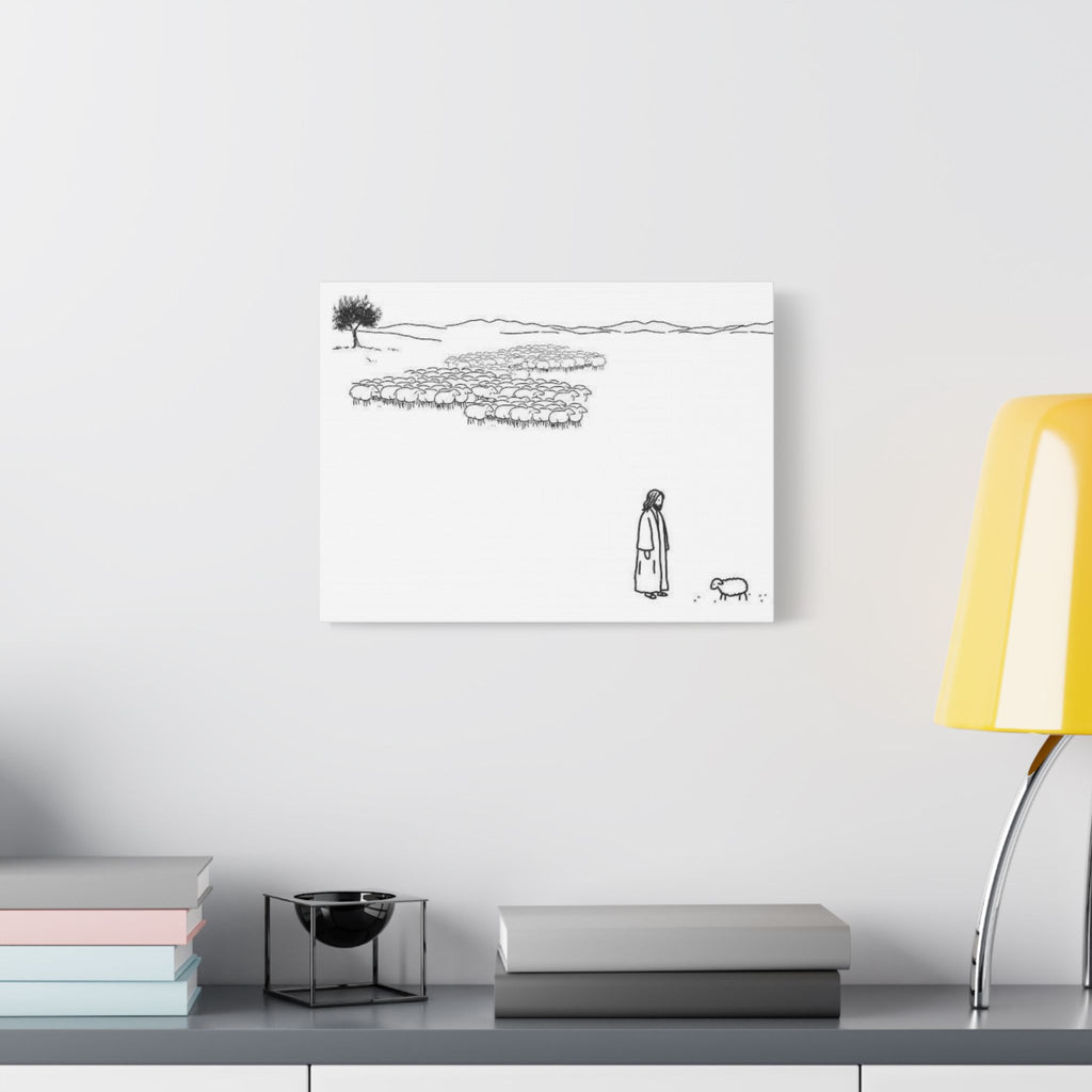 Jesus With One Lost Sheep Satin Canvas Wall Art