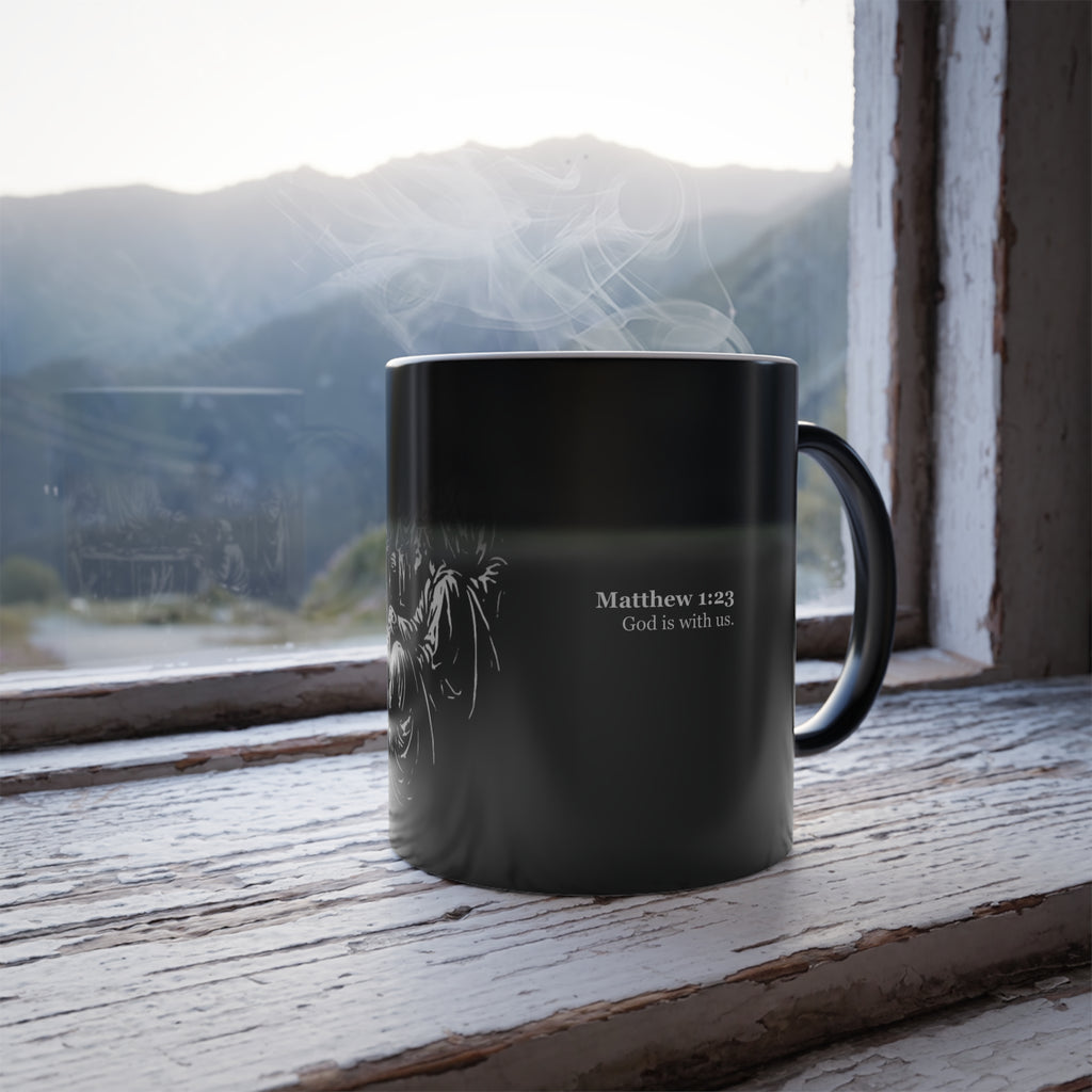 Color Morphing Mug — Mattew 1:23 'Dedicated to the Creator, Inspired by His Gifted Souls' — 11oz Morning Affirmation Mug