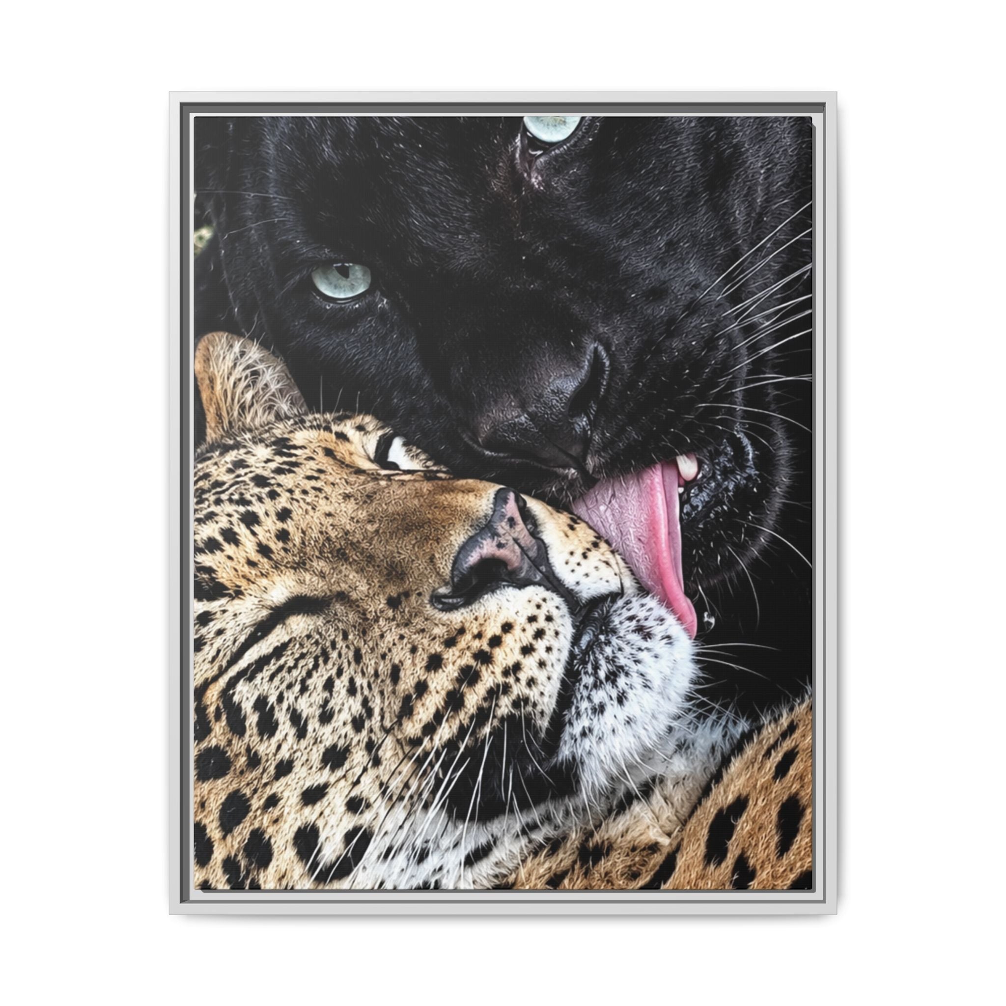 Big Cat Portrait Matte Canvas Framed — 'Perfect' Love-Themed Multi-Color Wall Art