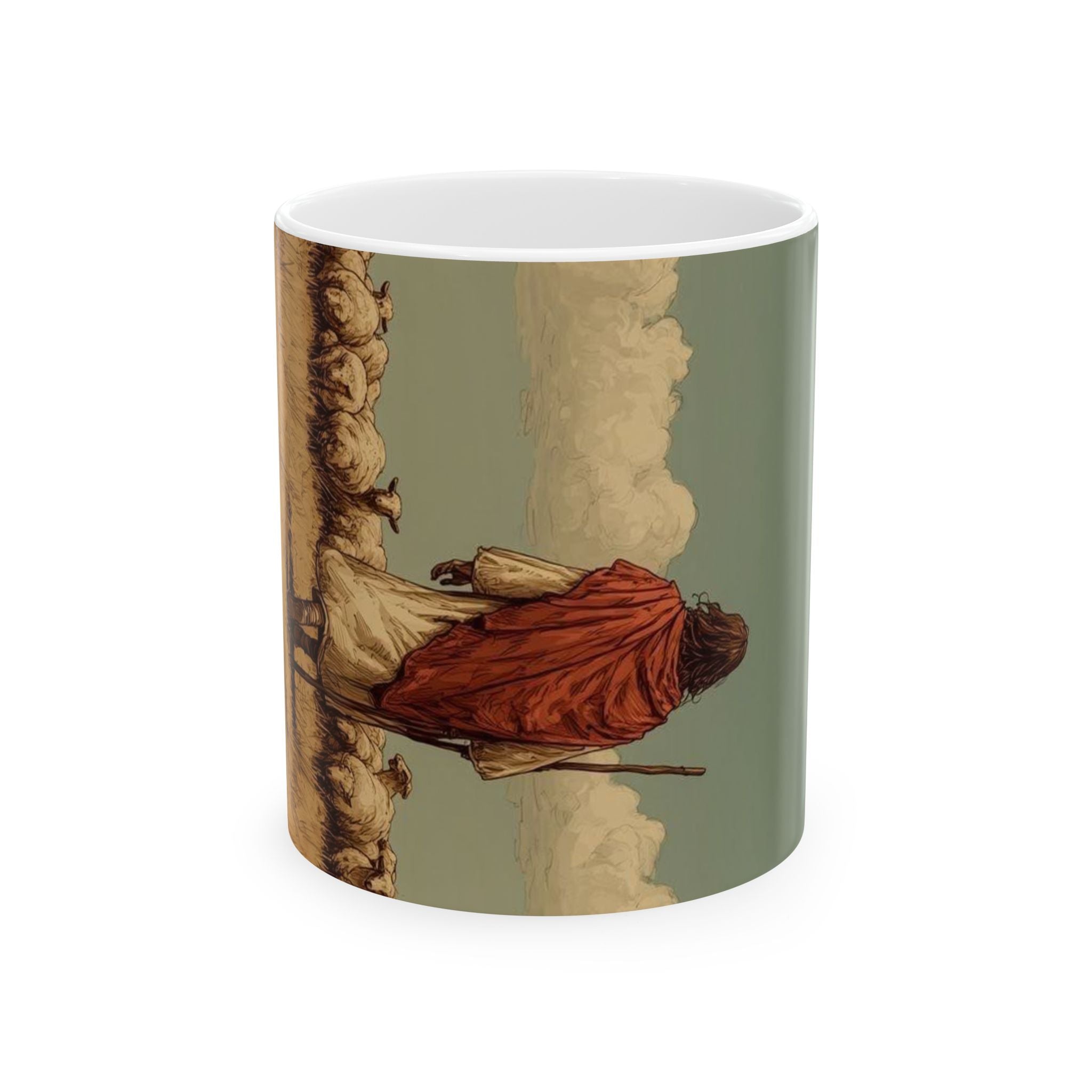 Rustic Shepherd Ceramic Mug – Vintage Pastor Walking Scene Coffee Cup (11oz, 15oz)