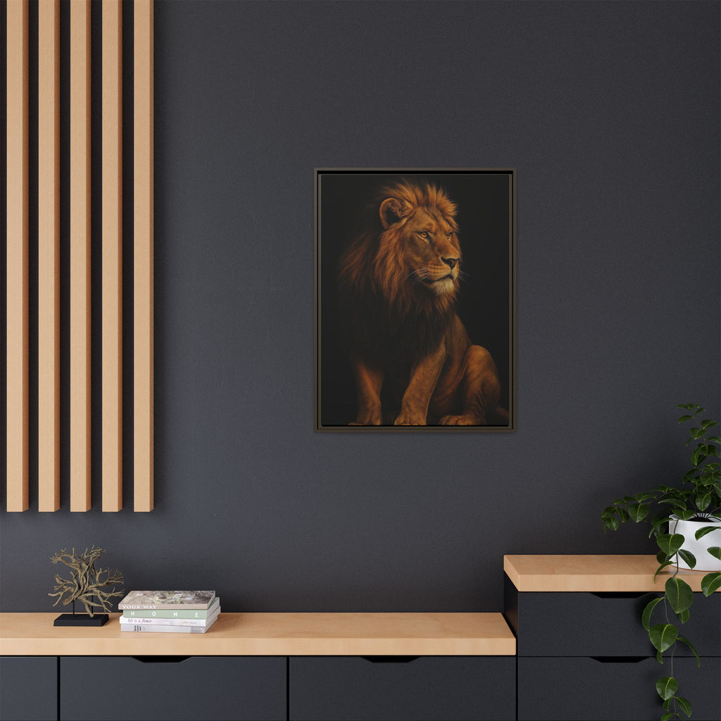 Majestic Lion Framed Canvas Wall Art — Matte Multi-Color