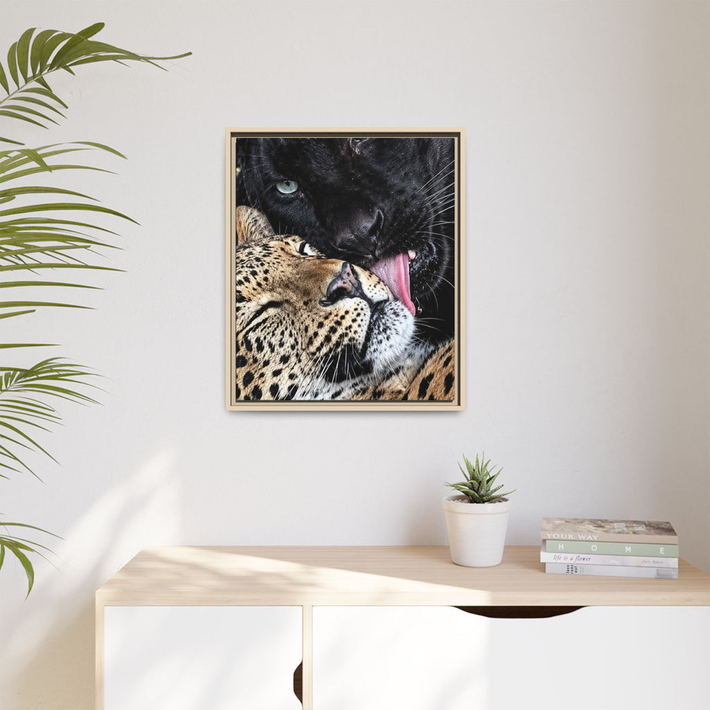Big Cat Portrait Matte Canvas Framed — 'Perfect' Love-Themed Multi-Color Wall Art