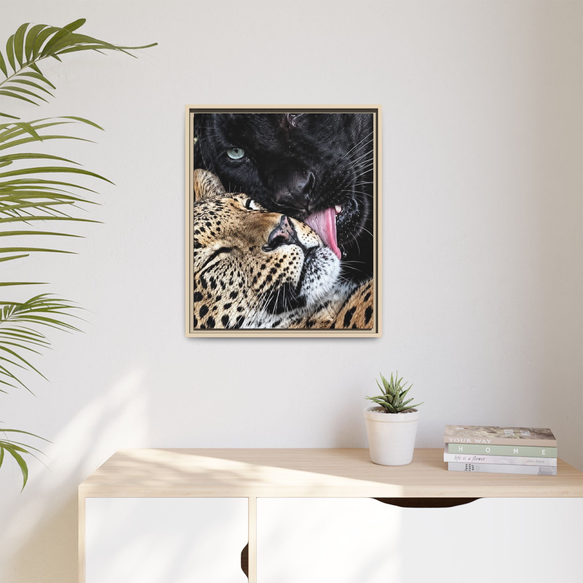 Big Cat Portrait Matte Canvas Framed — 'Perfect' Love-Themed Multi-Color Wall Art