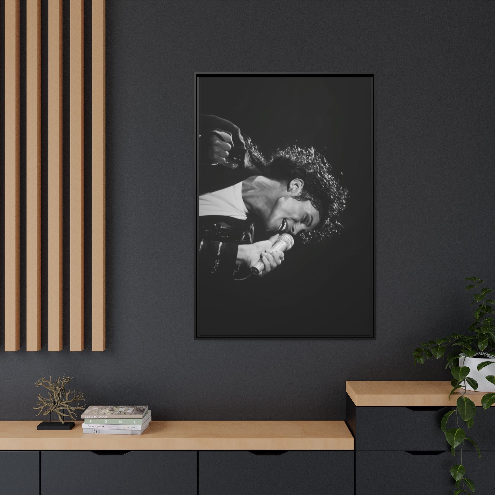 Black & White Rock Singer Matte Canvas Print (Framed)